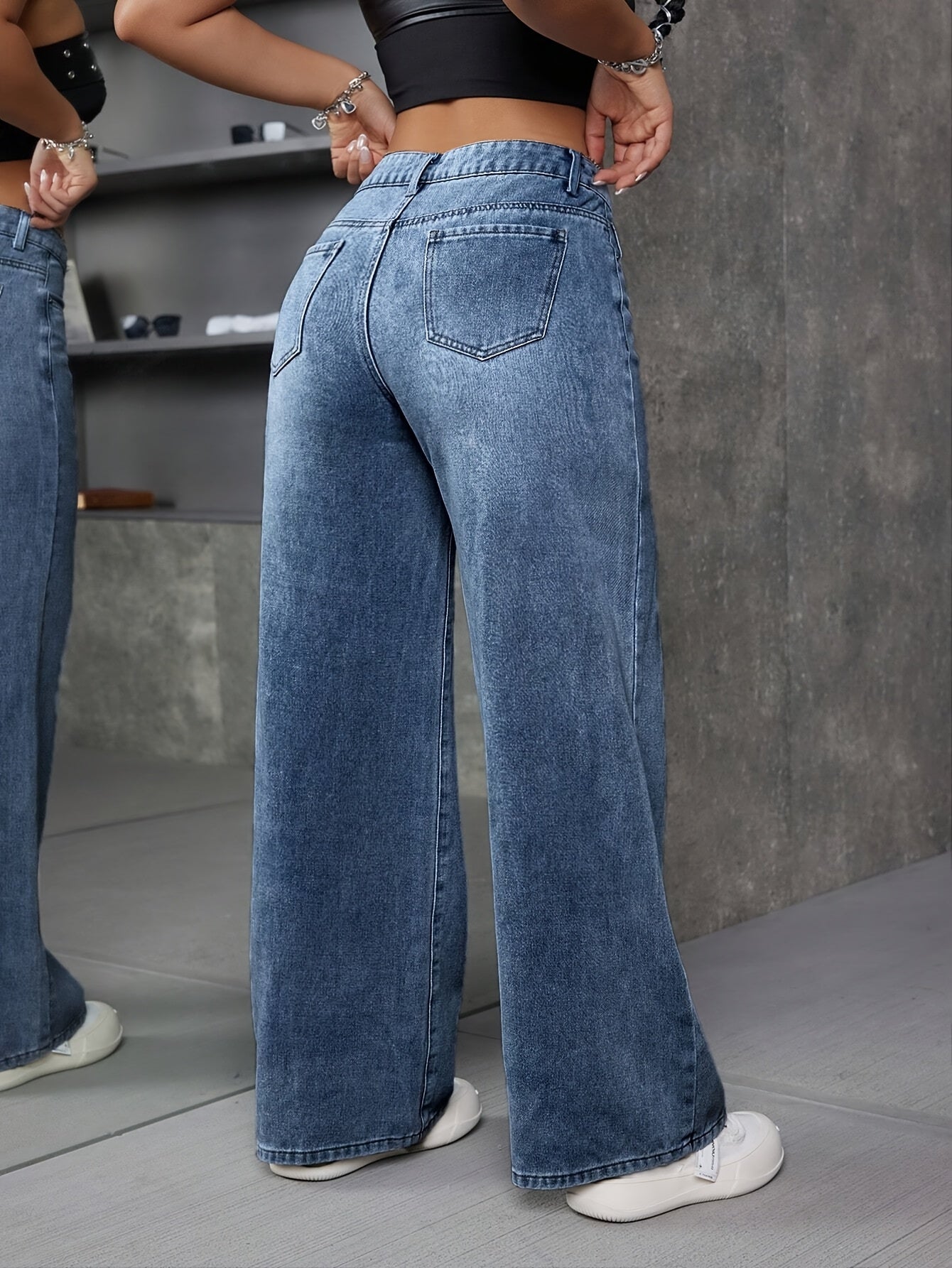 Women's High Waist Straight Leg Jeans - Retro Streetwear Style Dark Blue Denim Pants with Drop Waist & Wide Leg, Machine Washable Casual Daily Wear for Spring Summer Fall, Spring Summer Fashion | Durable Fabric Jeans