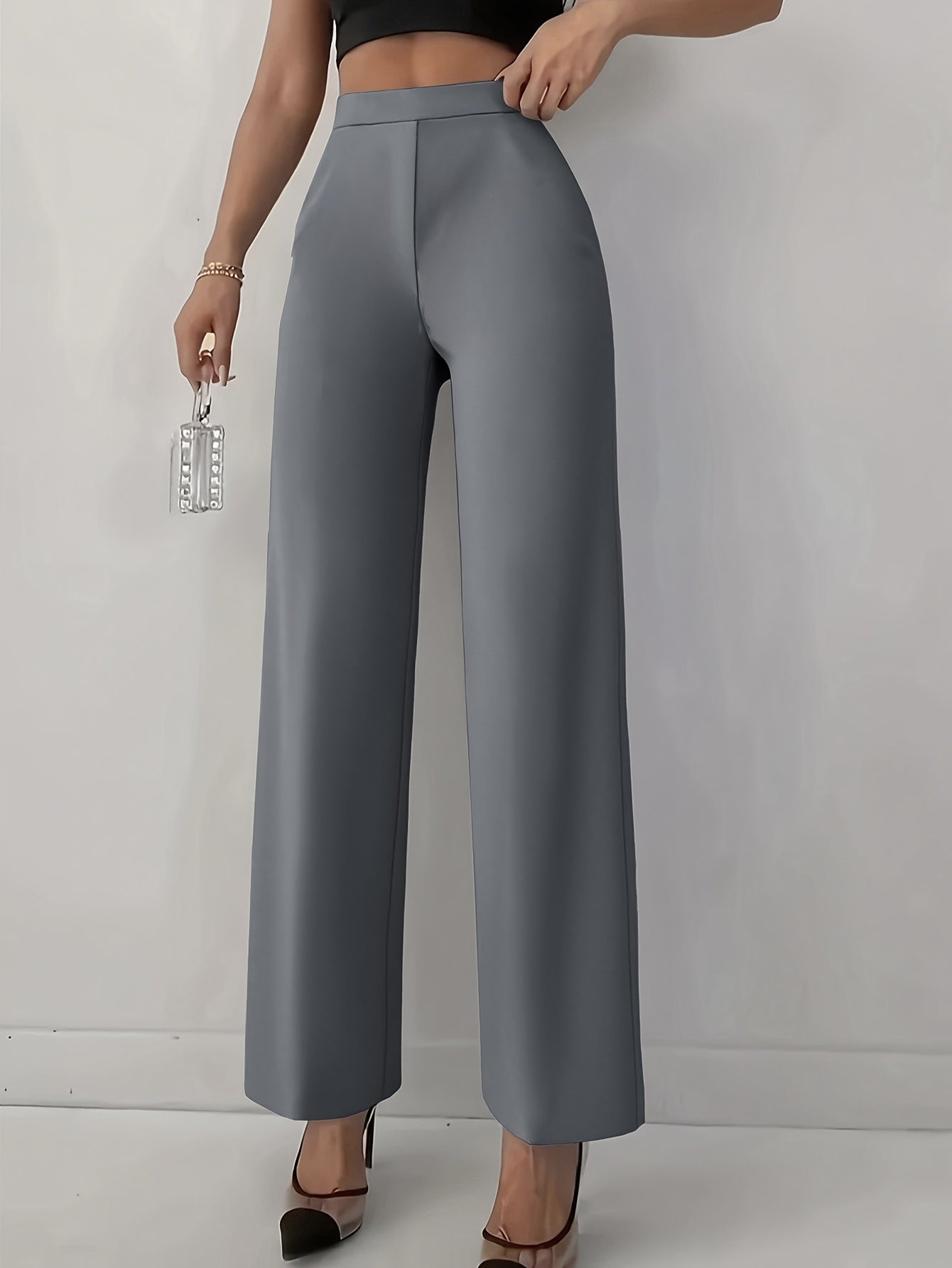 Elegant Long Pants for Spring, Summer And Autumn Women's Wear, Daily Black, Solid Color, Straight Leg, Slim Fit, Soft Fabric, Versatile Straight Leg Pants for Commuting