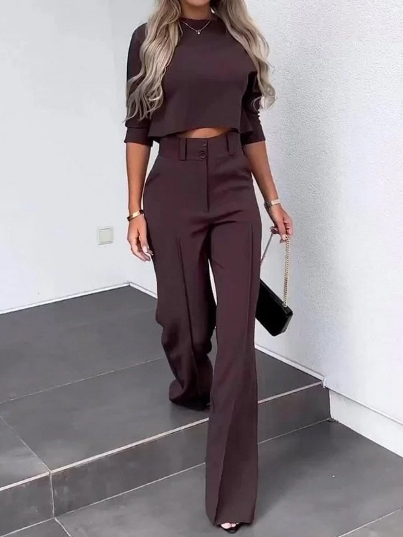 Women'S Elegant Two-Piece Pantsuit - Sexy & Comfortable Fashion, Solid Color, Button Detail, Spaghetti Strap, Spring\u002FSummer Collection, Casual Attire, Casual Attire|Sleek Formal Attire|Button Detail Pantsuit