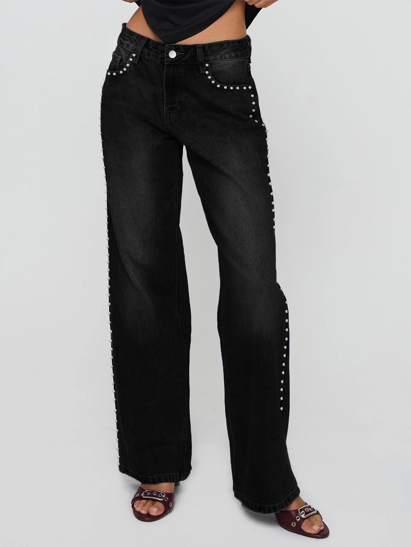 Women's Straight wide Leg Jeans Casual and Comfortable Jeans Black Color Fashion Goes with Everything