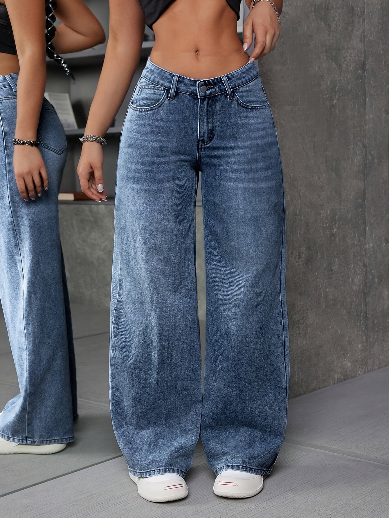 Women's High Waist Straight Leg Jeans - Retro Streetwear Style Dark Blue Denim Pants with Drop Waist & Wide Leg, Machine Washable Casual Daily Wear for Spring Summer Fall, Spring Summer Fashion | Durable Fabric Jeans