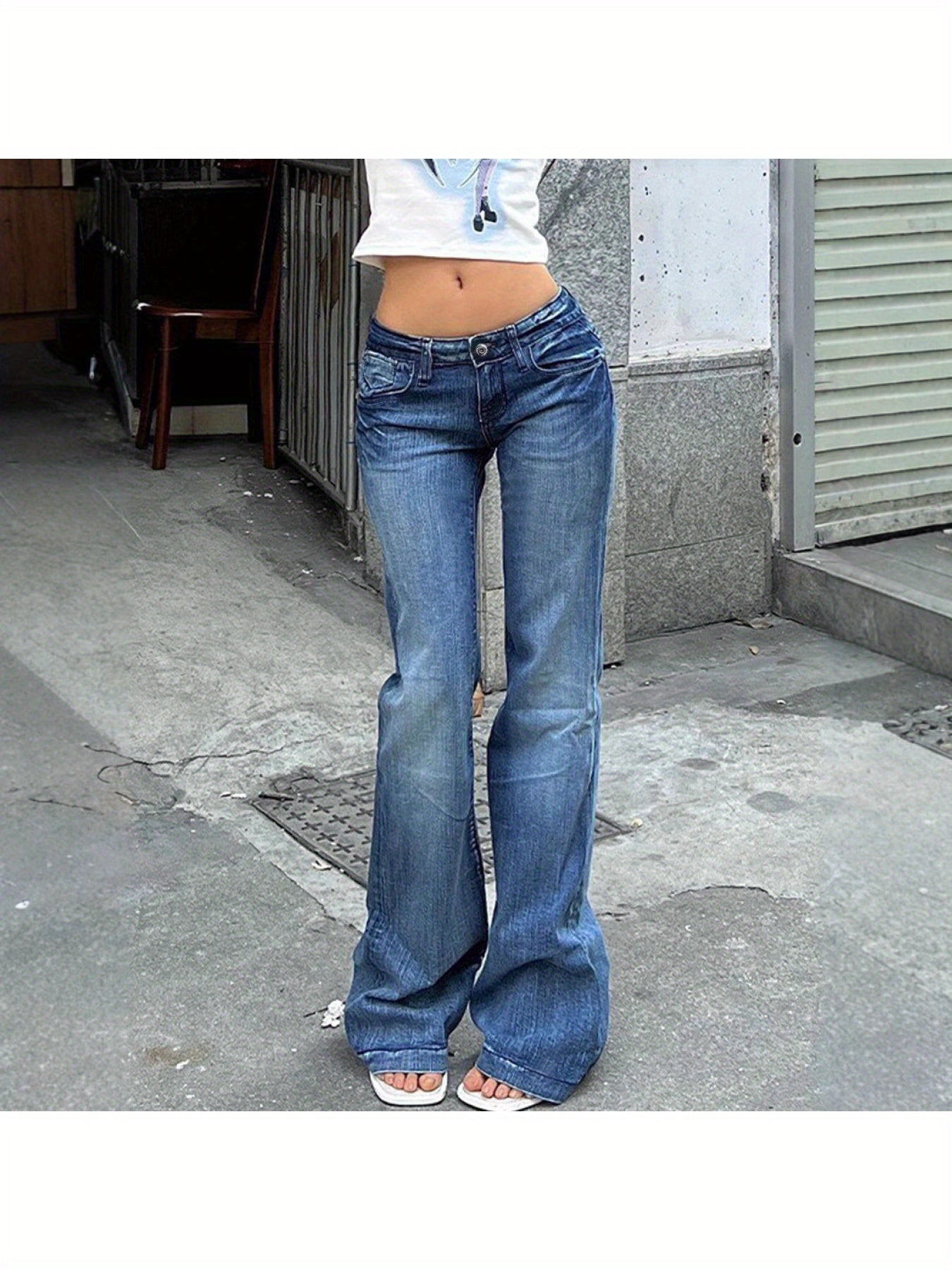 2025 New Low-Waist Distressed Jeans For Women- Loose Wide-Leg Slightly Flared Jeans, Y2K Style Jeans, New Women'S Fashionable Denim Long Pants For Spring, Summer And Autumn