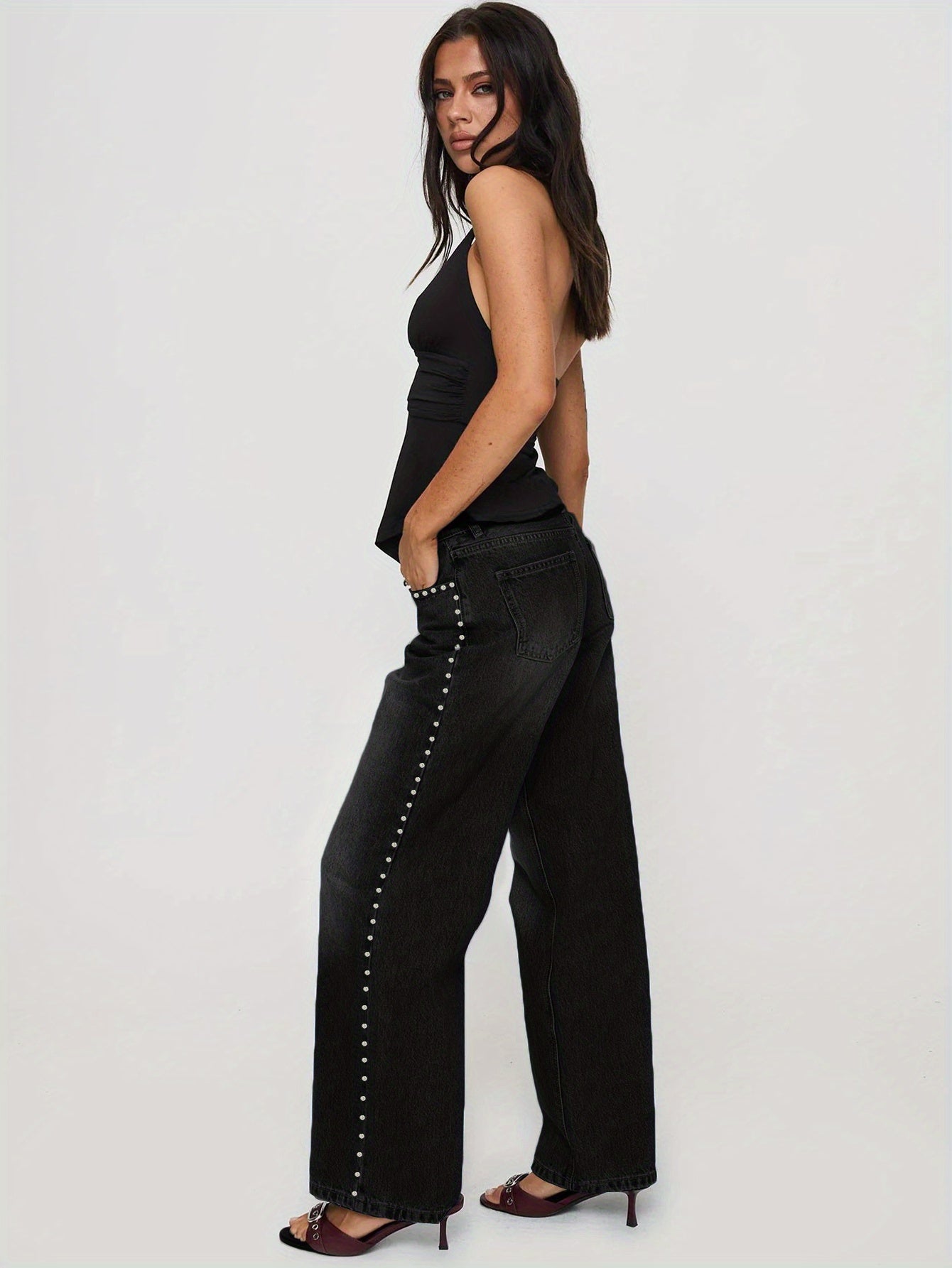 Women's Straight wide Leg Jeans Casual and Comfortable Jeans Black Color Fashion Goes with Everything