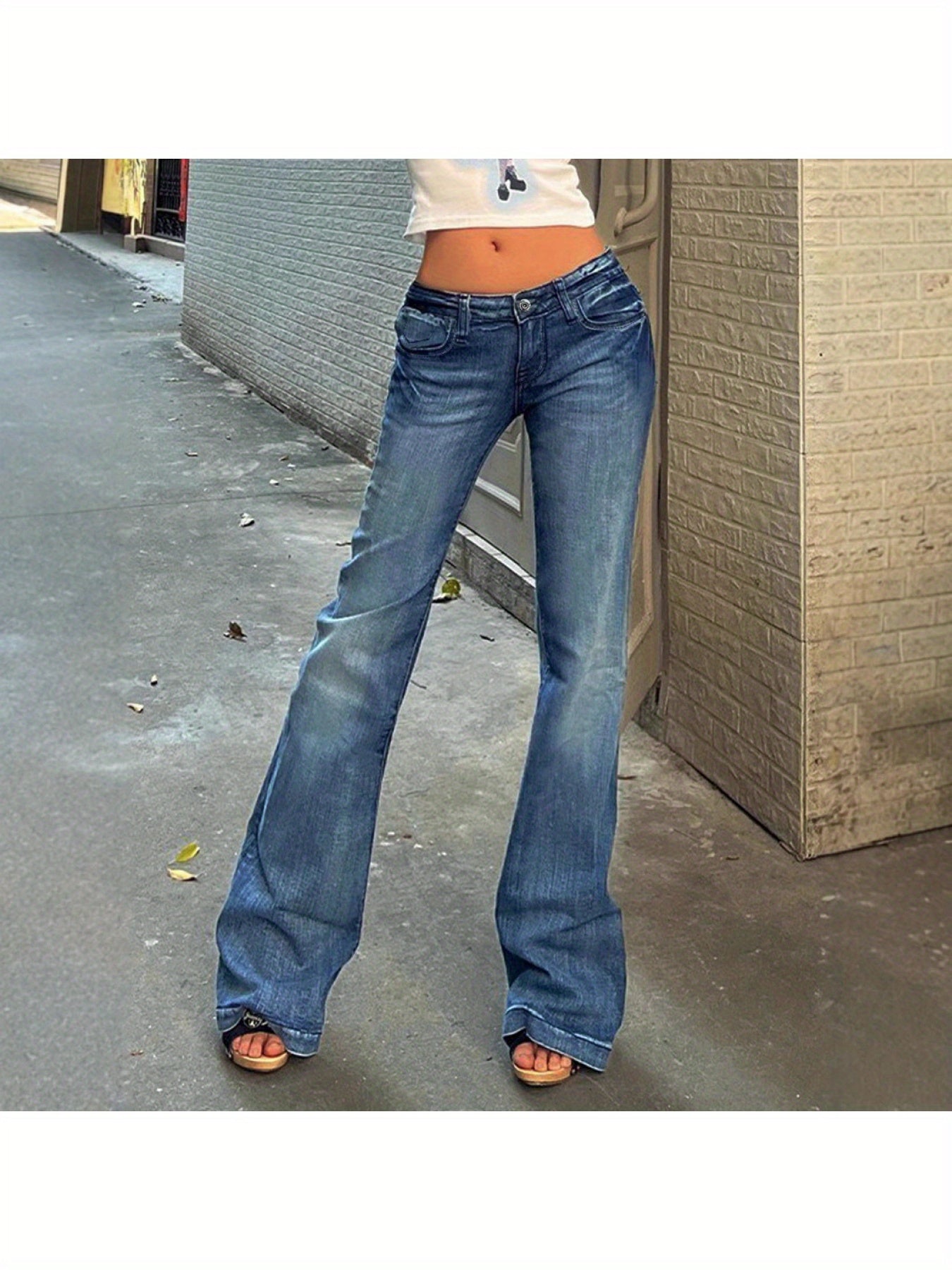 2025 New Low-Waist Distressed Jeans For Women- Loose Wide-Leg Slightly Flared Jeans, Y2K Style Jeans, New Women'S Fashionable Denim Long Pants For Spring, Summer And Autumn