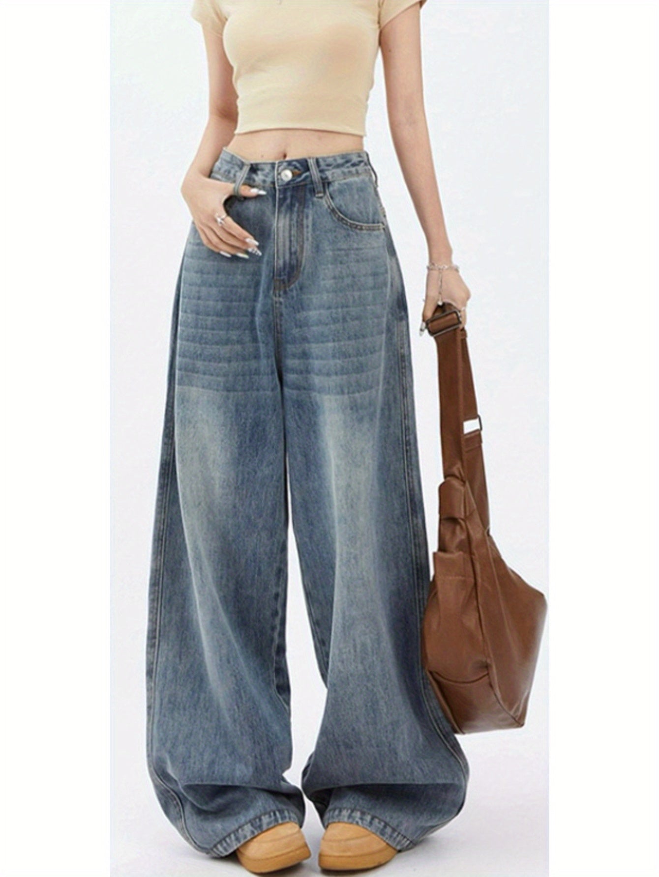 Lazy Wide Leg Jeans Women 2025 New High Waist Loose Straight Wide Pants Trousers