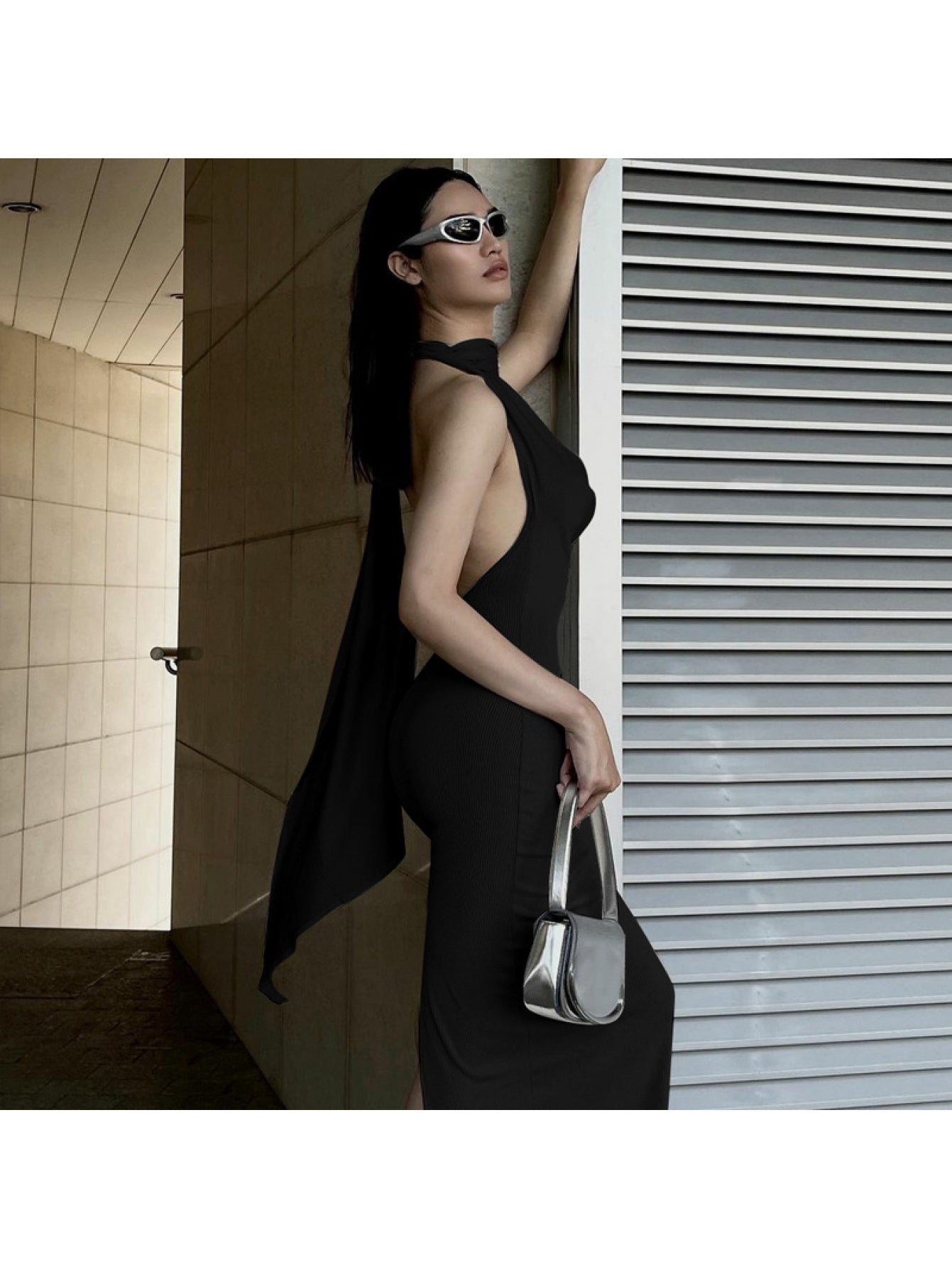 Women'S Sexy V-Neck Off-Shoulder Dress - Sleeveless Bodycon with Crossback Detail, High-Waisted A-Line Skirt, Black, Perfect for Summer, Casual to Formal Wear, High Waisted Skirt