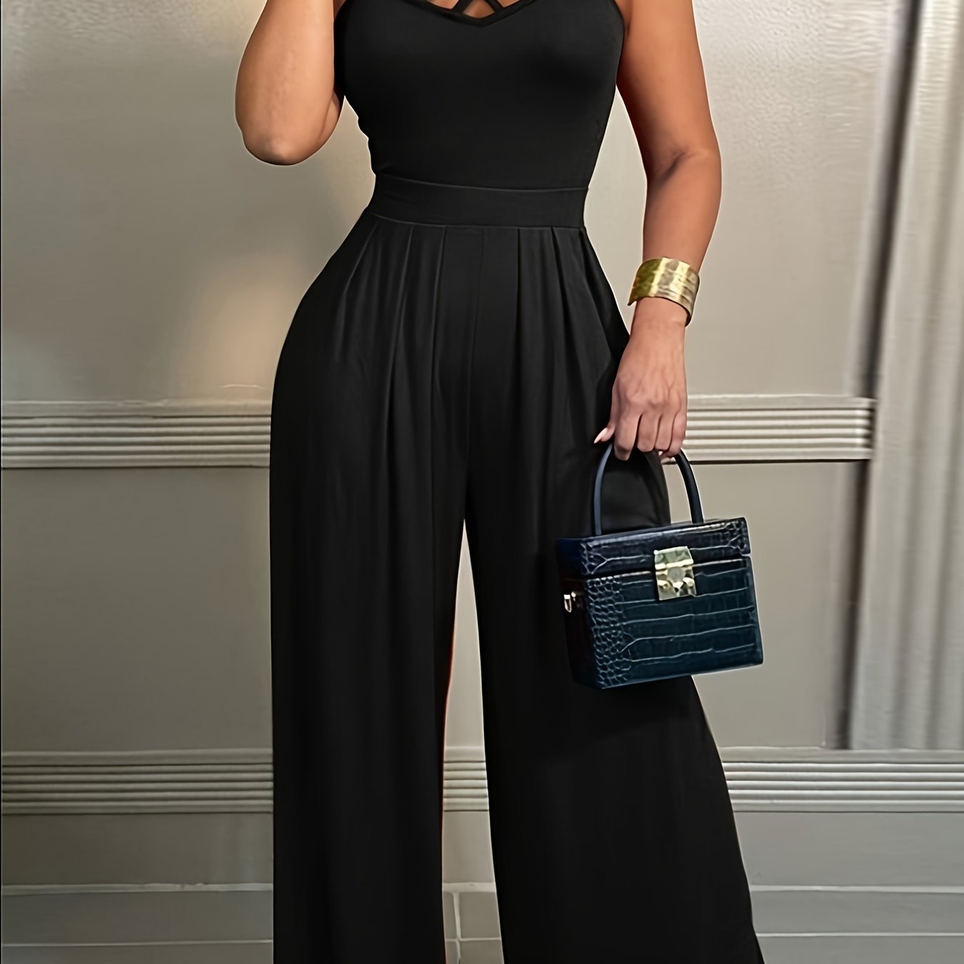 Women's Elegant Sleeveless Jumpsuit - Chic Party & Everyday Outfit, Machine Washable Formal\u002FCasual Pantsuit for Women - Sophisticated One-Piece Attire, Versatile Clothing, Sophisticated Tailoring