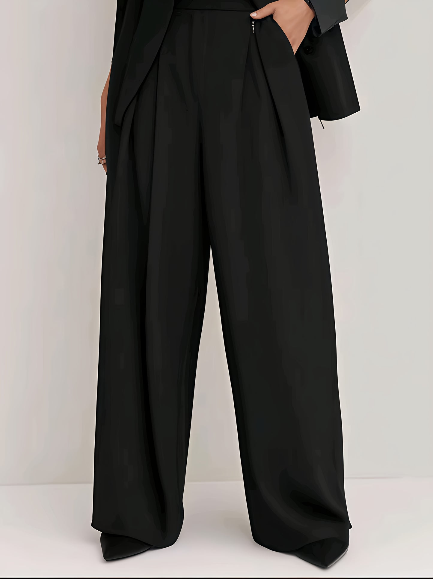 Elegant Light Luxury Suit Set with a Drapey Wide-Leg Pants and a Blazer Two-Piece Outfit