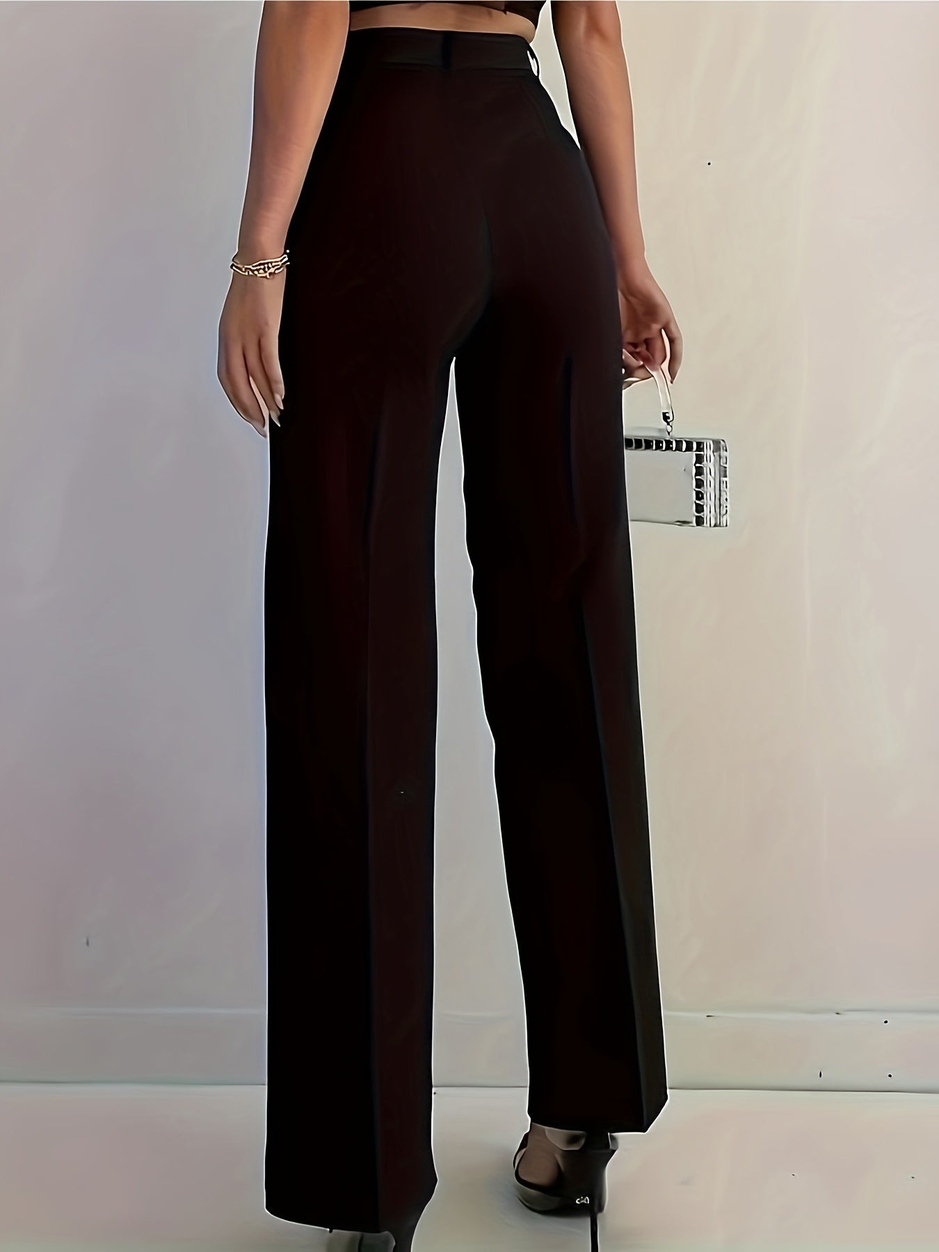 Elegant Long Pants for Spring, Summer And Autumn Women's Wear, Daily Black, Solid Color, Straight Leg, Slim Fit, Soft Fabric, Versatile Straight Leg Pants for Commuting