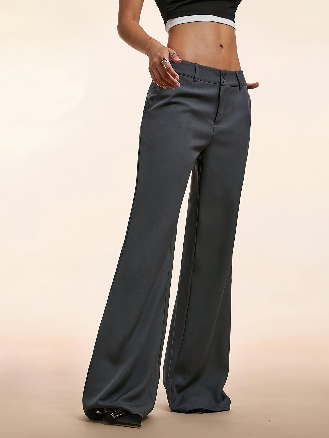 Women Pants Commuter Collection - Pure Color Double Button Wide Leg Trousers (Office & Casual)Summer Formal Pants For Women | Local Warehouse Fast Shipping