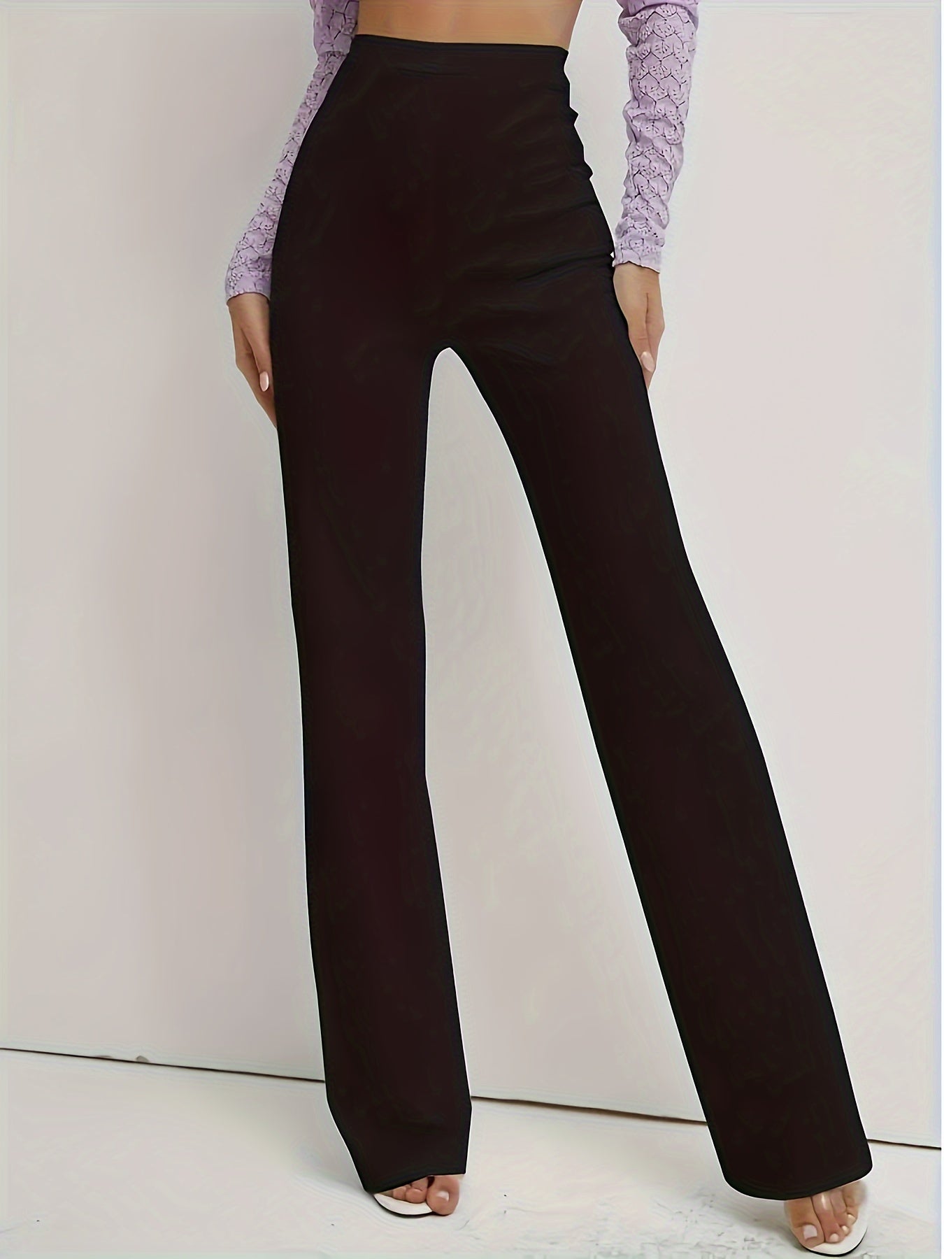 Elegant Long Pants for Spring, Summer And Autumn Women's Wear, Daily Black, Solid Color, Straight Leg, Slim Fit, Soft Fabric, Versatile Straight Leg Pants for Commuting
