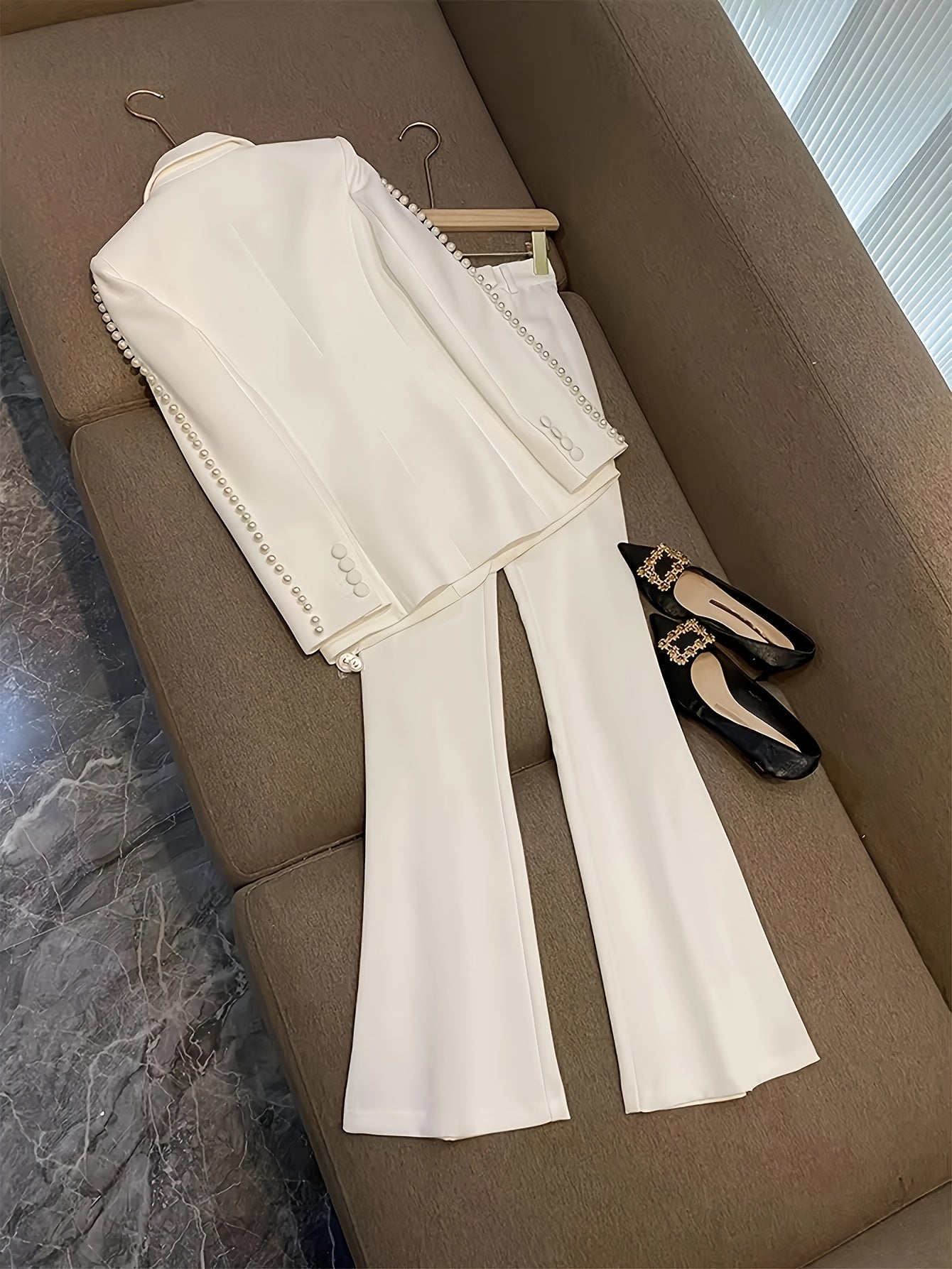 Elegant Suit Elegant Pearl Suit Jacket and Pants | Fortune Fashion Solid Color