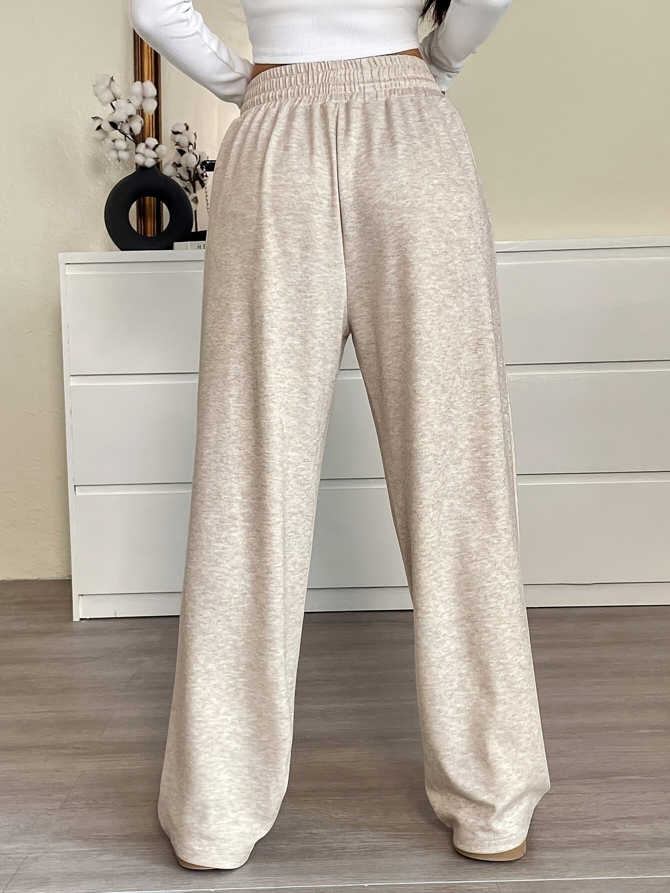 Comfortable Wide-Leg Joggers Comfortable Women's Casual Wide-Leg Joggers | Gray Drawstring Waist, Loose Fit, All-Season Comfort Pants | Medium Elasticity