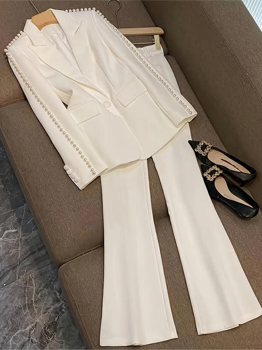 Elegant Suit Elegant Pearl Suit Jacket and Pants | Fortune Fashion Solid Color