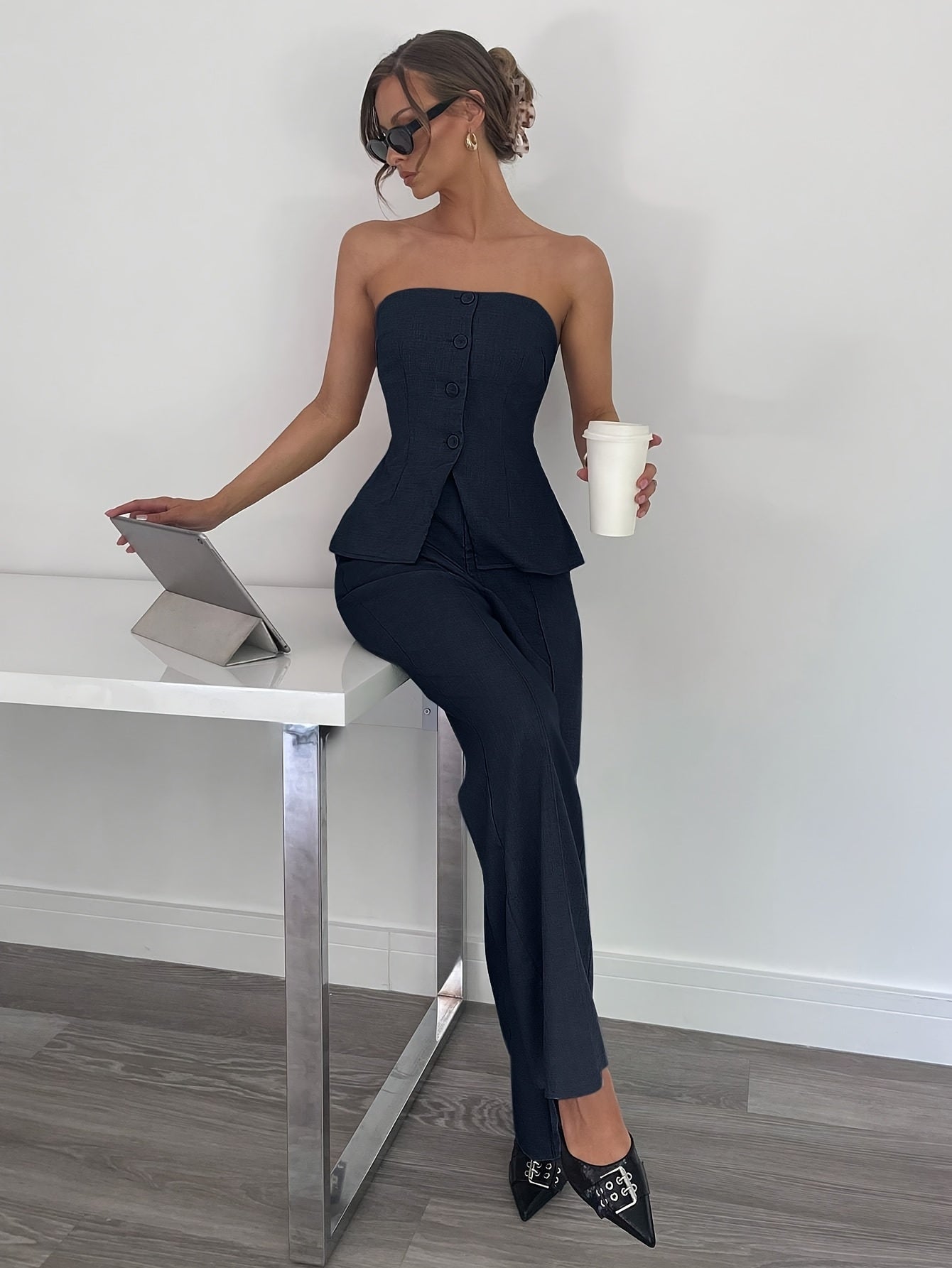 Elegant Suit Elegant Off-Shoulder Backless Vest and Long Pants Suit | Women's Fashionable for Business Commuting