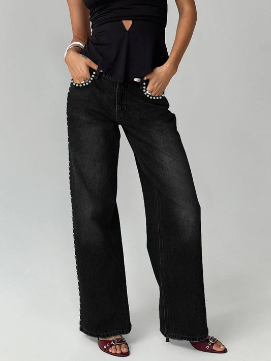 Women's Straight wide Leg Jeans Casual and Comfortable Jeans Black Color Fashion Goes with Everything