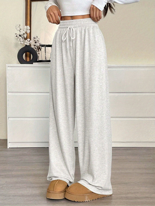 Comfortable Wide-Leg Joggers Comfortable Women's Casual Wide-Leg Joggers | Gray Drawstring Waist, Loose Fit, All-Season Comfort Pants | Medium Elasticity