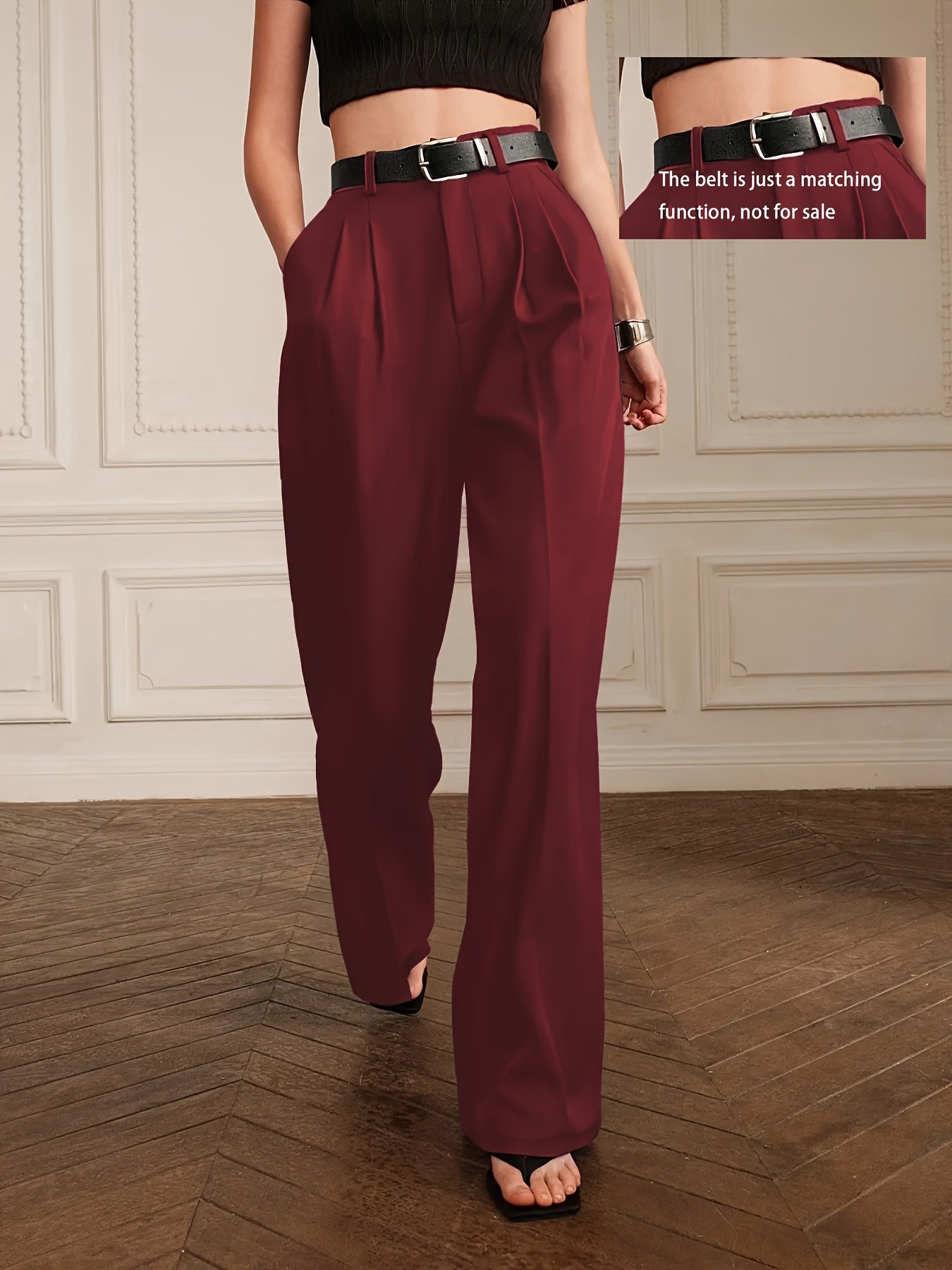 Simeya Slim Fit Solid Color Pleated Commuting Pants