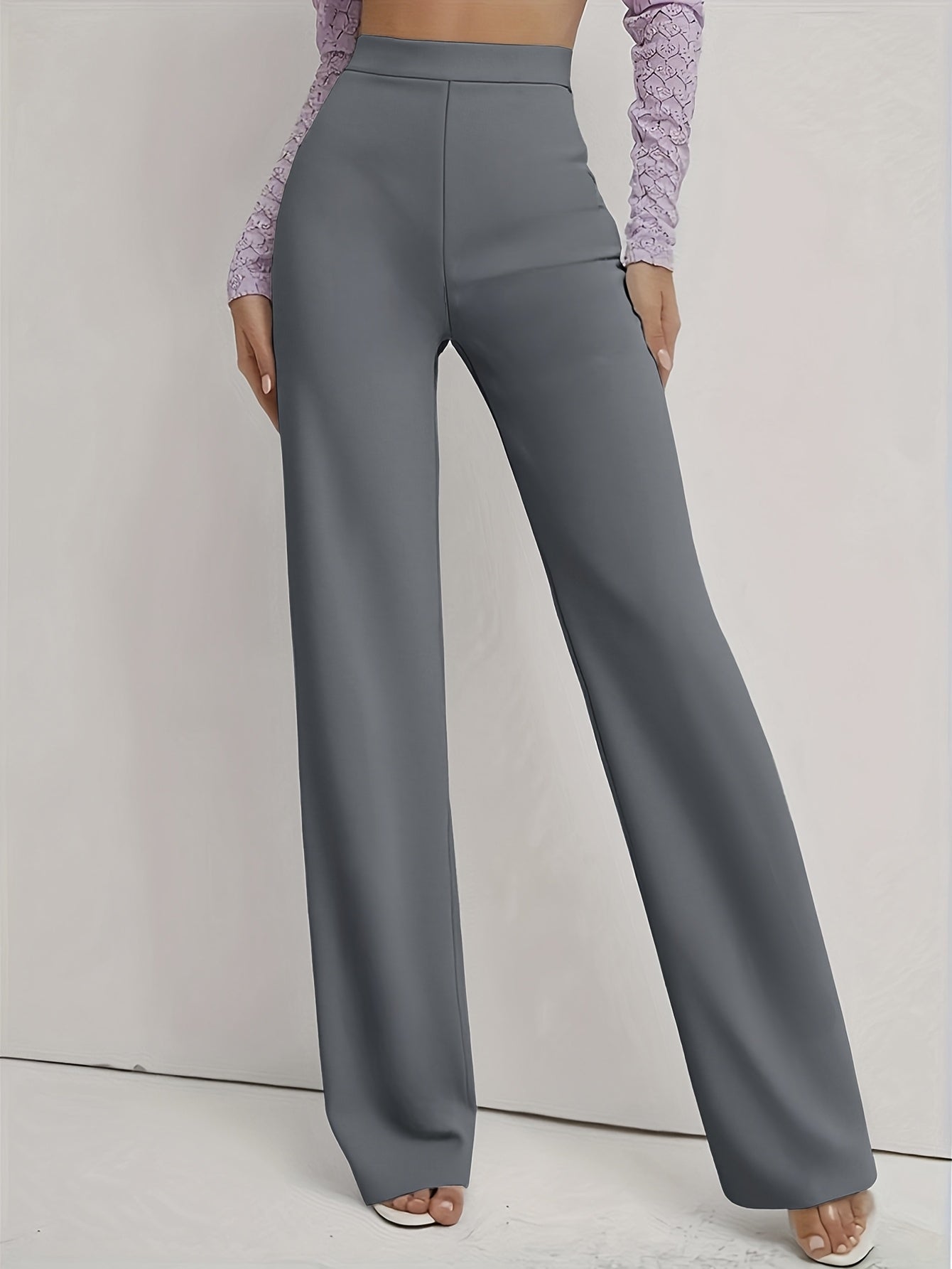 Elegant Long Pants for Spring, Summer And Autumn Women's Wear, Daily Black, Solid Color, Straight Leg, Slim Fit, Soft Fabric, Versatile Straight Leg Pants for Commuting