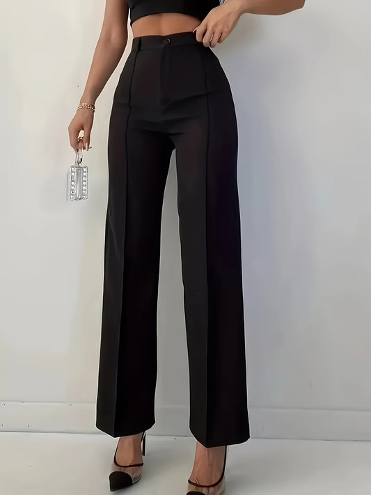 Elegant Long Pants for Spring, Summer And Autumn Women's Wear, Daily Black, Solid Color, Straight Leg, Slim Fit, Soft Fabric, Versatile Straight Leg Pants for Commuting