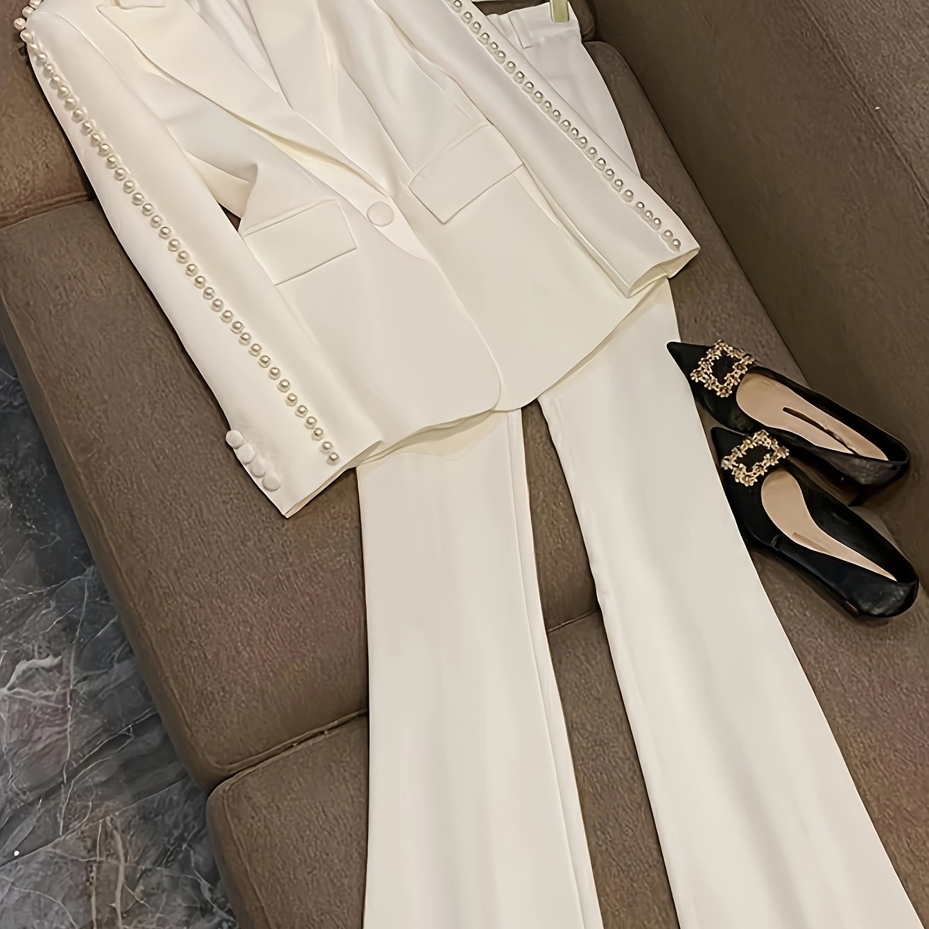Elegant Suit Elegant Pearl Suit Jacket and Pants | Fortune Fashion Solid Color