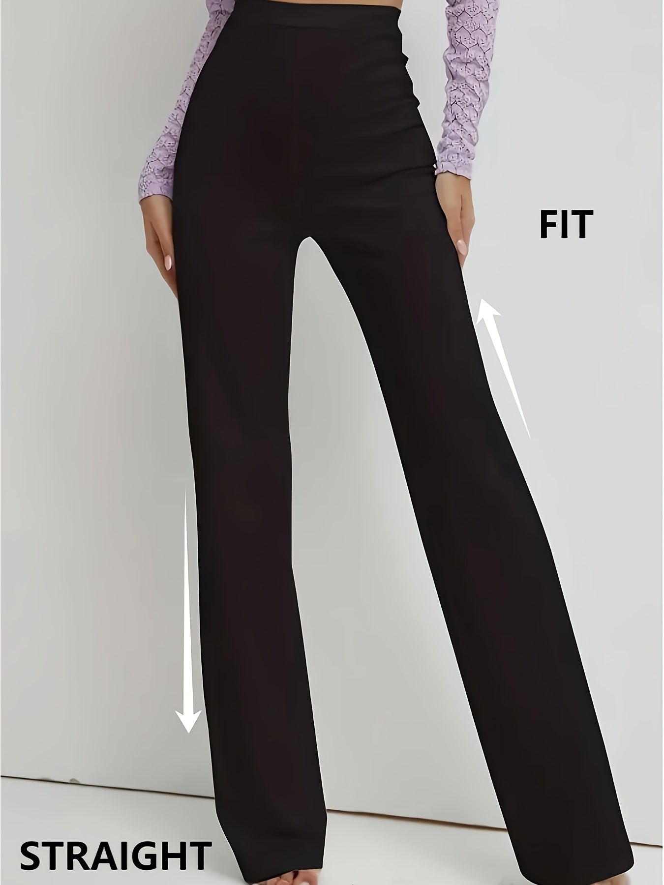 Elegant Long Pants for Spring, Summer And Autumn Women's Wear, Daily Black, Solid Color, Straight Leg, Slim Fit, Soft Fabric, Versatile Straight Leg Pants for Commuting