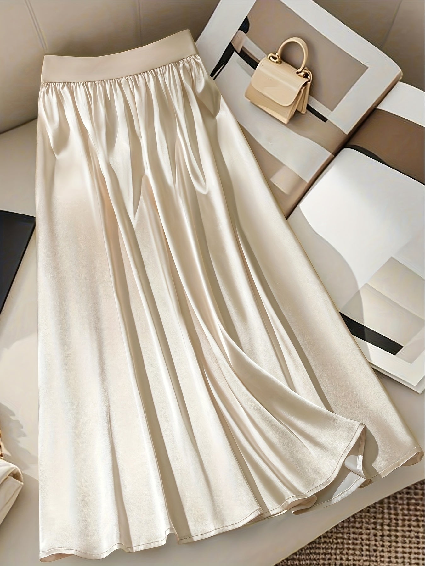 Women'S Elegant Pleated Midi Skirt with Bow Detail - Lightweight Stretchy Fabric for Spring\u002FSummer, Versatile Casual to Formal Wear, Hand Wash Only, Versatile Skirt | Spring Fashion | Flowing Design