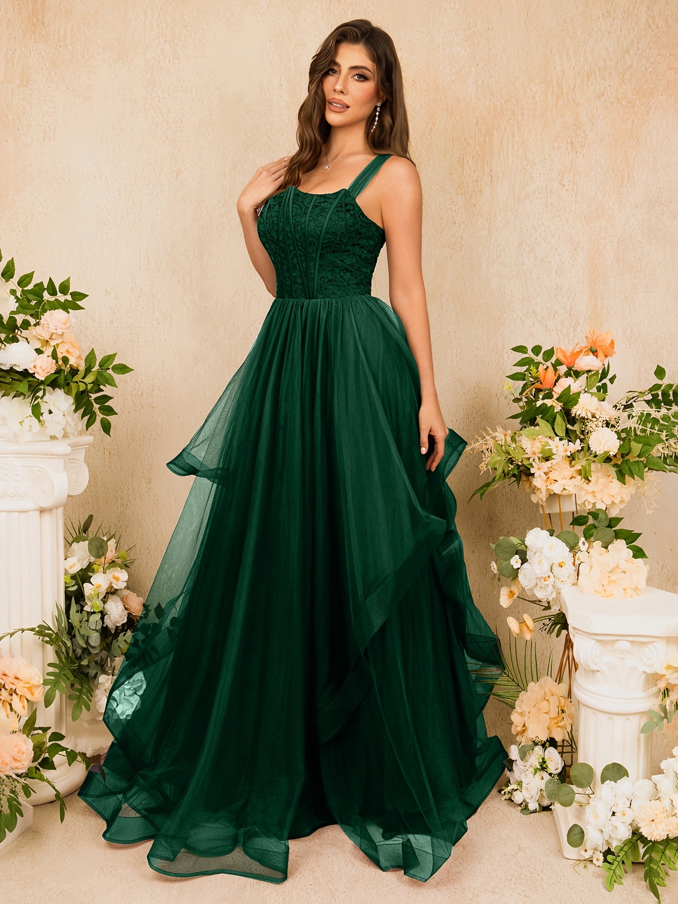 Elegant Blue Satin Sleeveless Bridesmaid Dress with High Waist and Ruffle Hem - Flowing A-Line Design for Weddings and Formal Events, Wedding Dresses for Bride