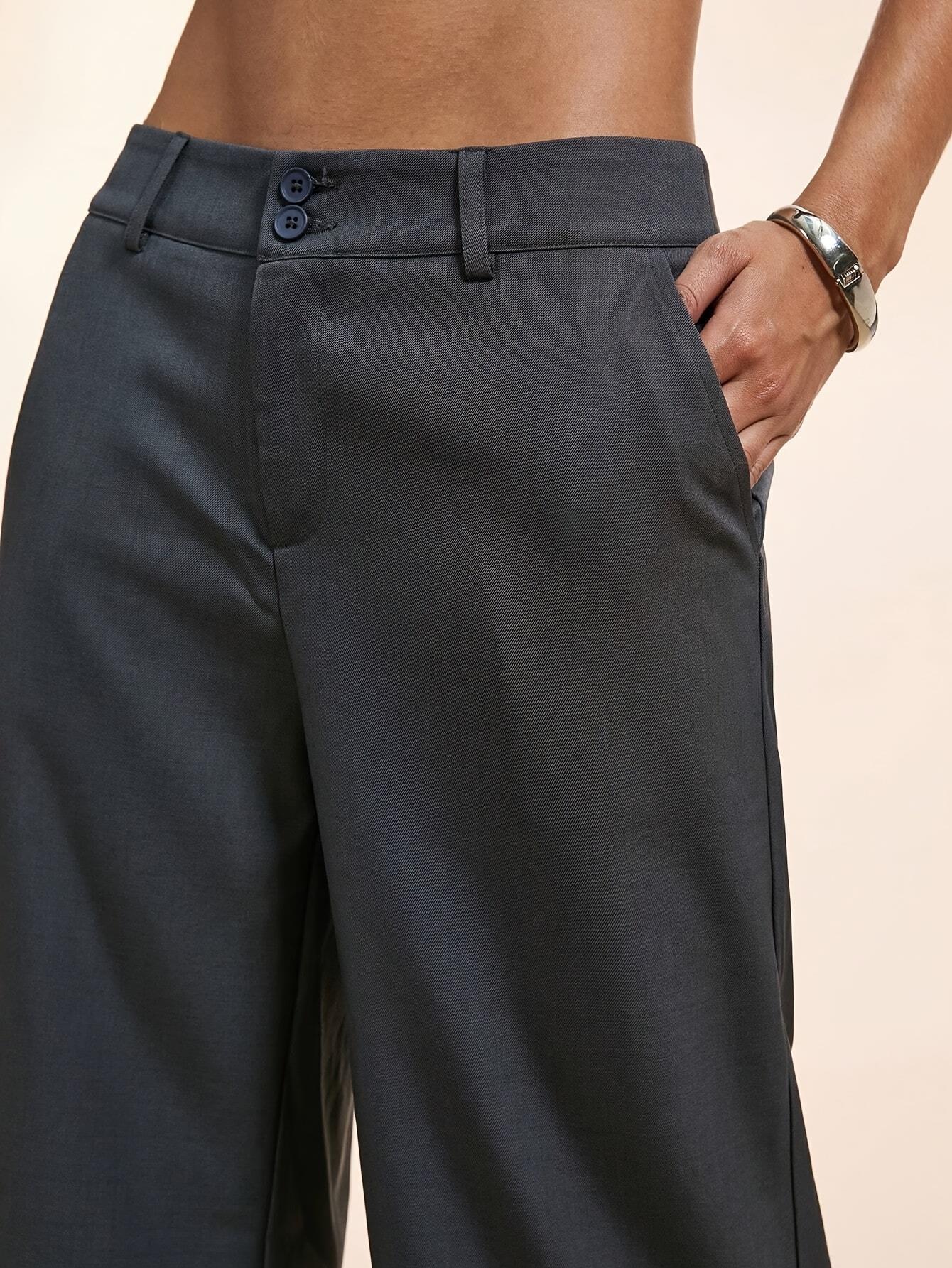 Women Pants Commuter Collection - Pure Color Double Button Wide Leg Trousers (Office & Casual)Summer Formal Pants For Women | Local Warehouse Fast Shipping