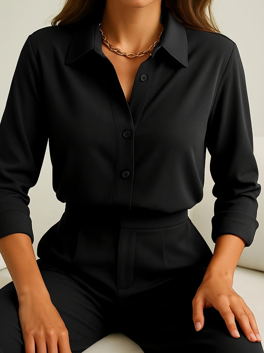 Spring\u002Fsummer New Women's Glamour Workplace French, Simple Commuting Temperament Lapel Long Sleeve Cardigan Pants Suit.
