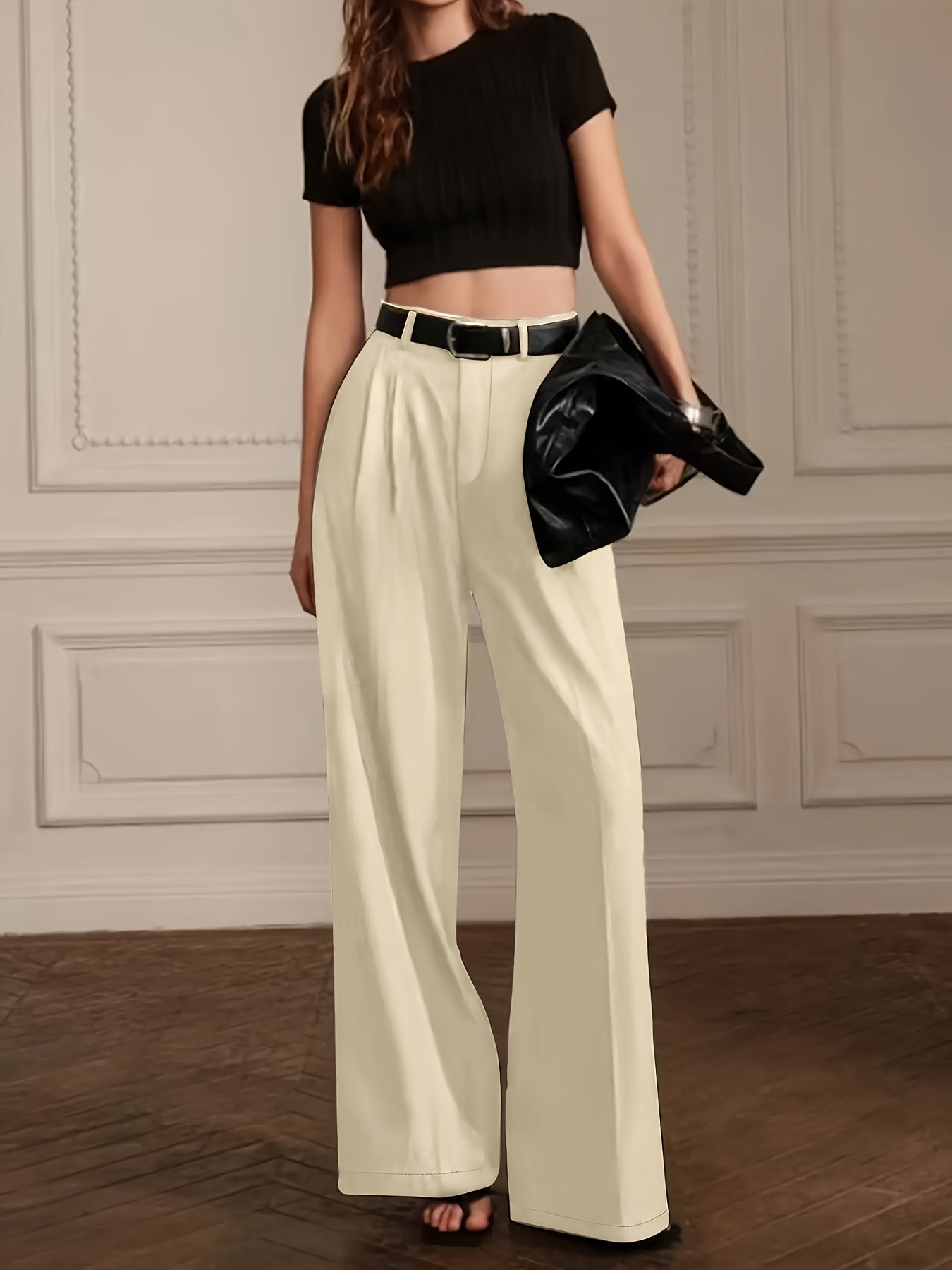Simeya Slim Fit Solid Color Pleated Commuting Pants