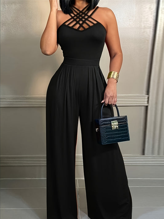 Women's Elegant Sleeveless Jumpsuit - Chic Party & Everyday Outfit, Machine Washable Formal\u002FCasual Pantsuit for Women - Sophisticated One-Piece Attire, Versatile Clothing, Sophisticated Tailoring