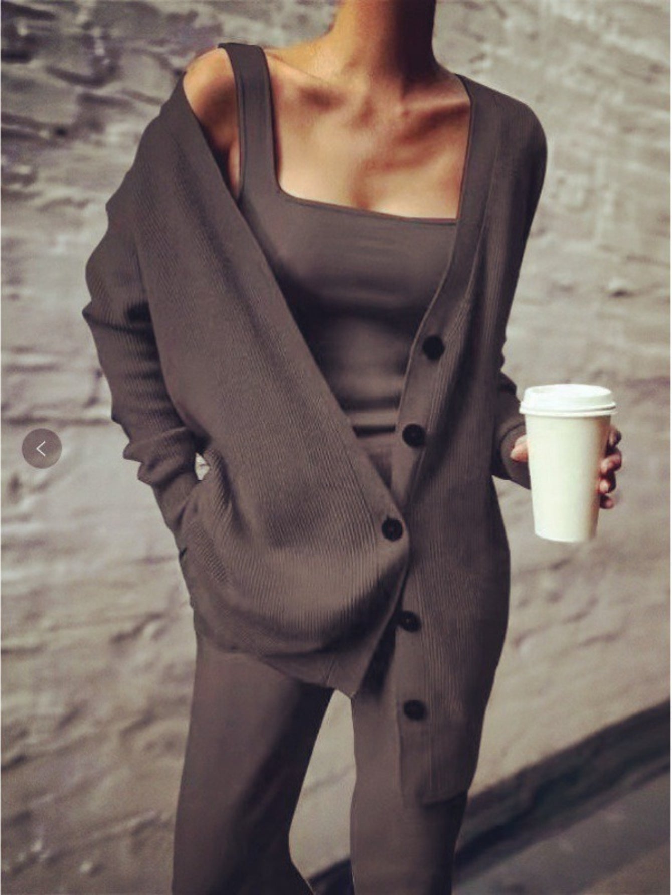 Casual Three-Piece Set Women's Casual Three-Piece Set - Solid Color Jacket, Vest & Pants | Button-Up Front, Long Sleeve, Loose Fit for Spring and Autumn | Relaxed Fit Construction