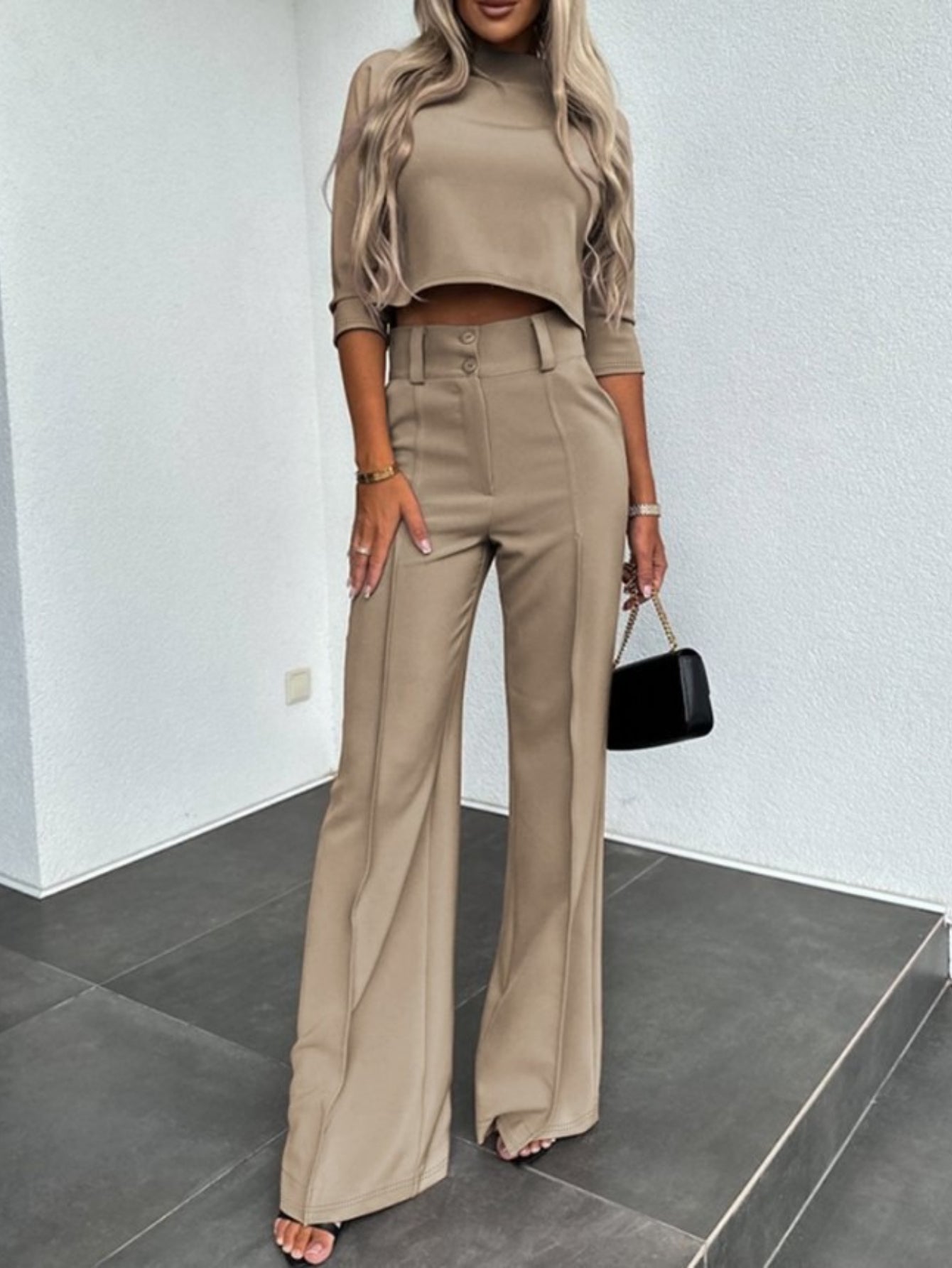 Women'S Elegant Two-Piece Pantsuit - Sexy & Comfortable Fashion, Solid Color, Button Detail, Spaghetti Strap, Spring\u002FSummer Collection, Casual Attire, Casual Attire|Sleek Formal Attire|Button Detail Pantsuit