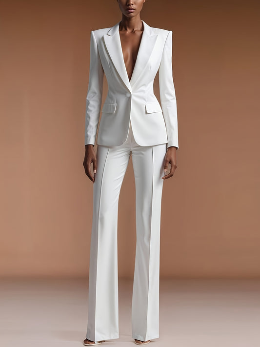 2025 New High-End Professional Suit Set, White Blazer + Trousers Two-Piece, Commuting Outfit