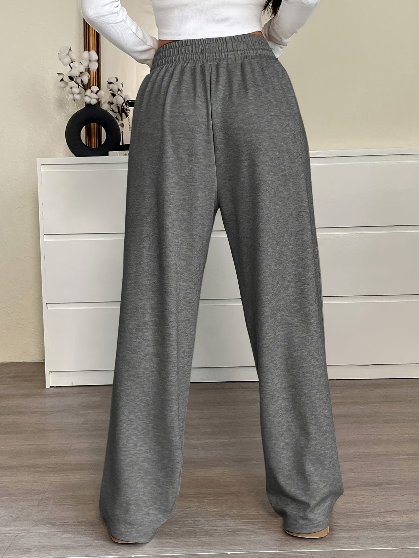 Comfortable Wide-Leg Joggers Comfortable Women's Casual Wide-Leg Joggers | Gray Drawstring Waist, Loose Fit, All-Season Comfort Pants | Medium Elasticity