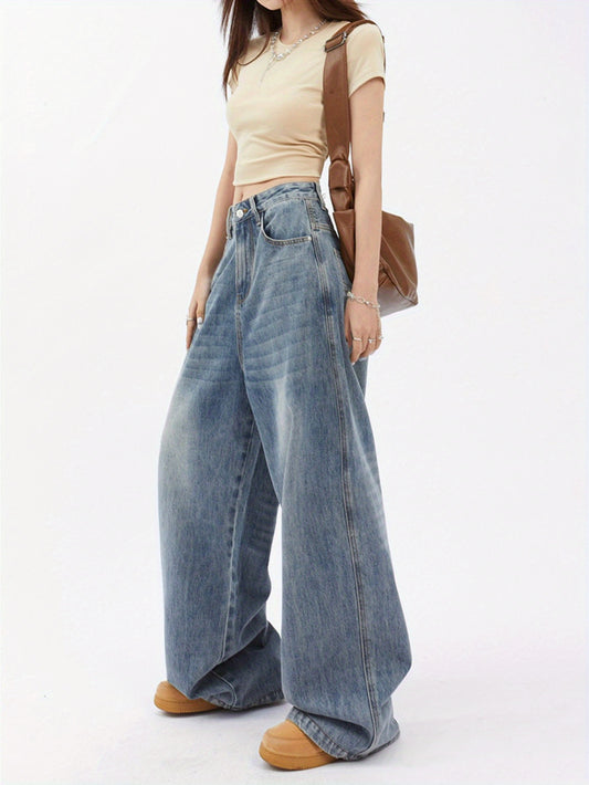 Lazy Wide Leg Jeans Women 2025 New High Waist Loose Straight Wide Pants Trousers