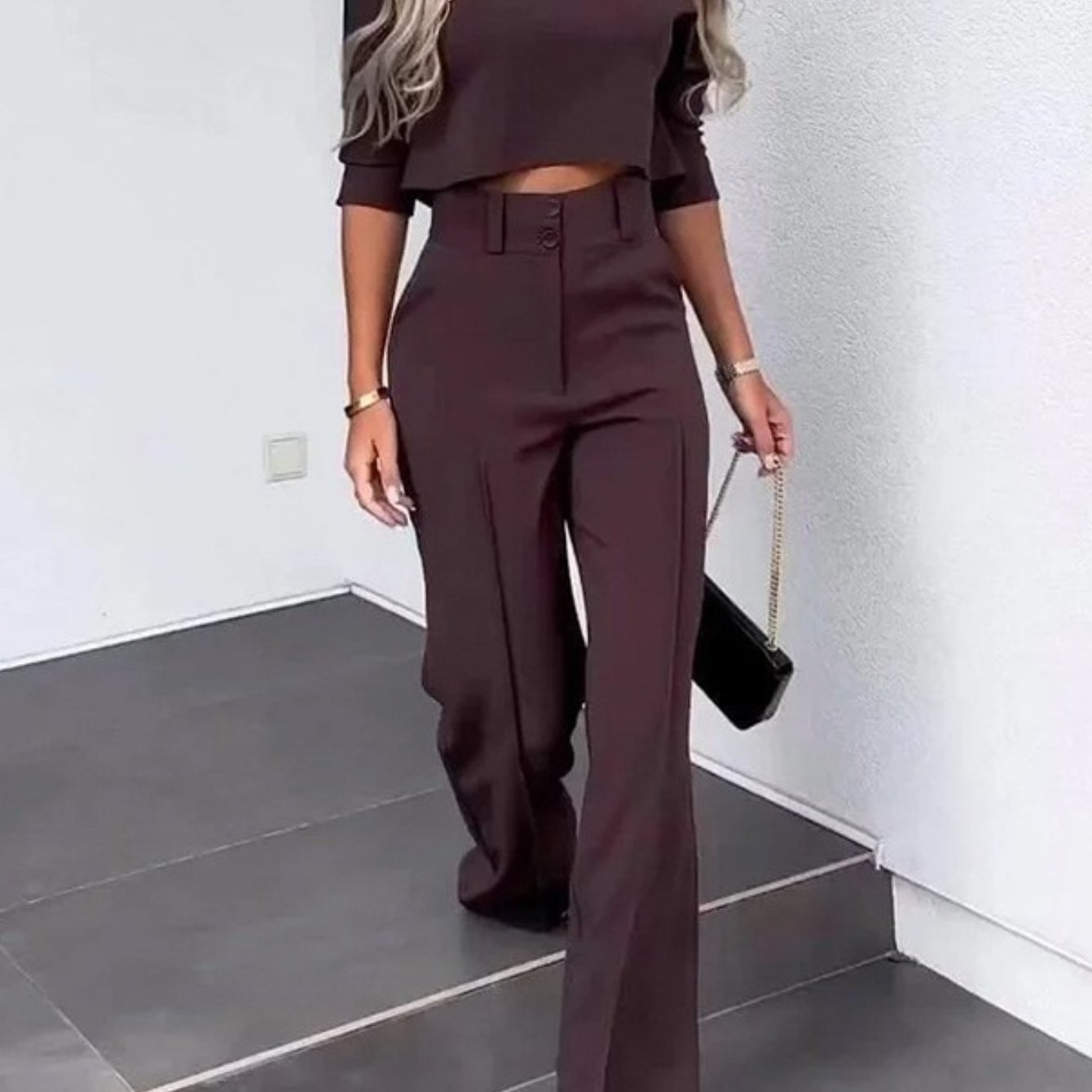 Women'S Elegant Two-Piece Pantsuit - Sexy & Comfortable Fashion, Solid Color, Button Detail, Spaghetti Strap, Spring\u002FSummer Collection, Casual Attire, Casual Attire|Sleek Formal Attire|Button Detail Pantsuit