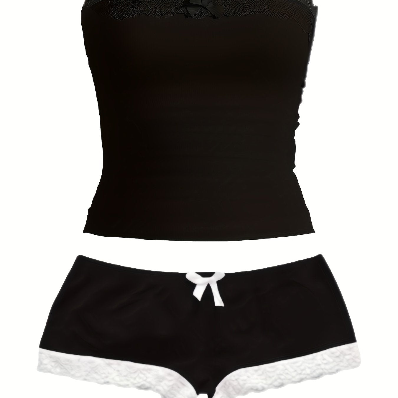 2pcs Fashion Set 2pcs Women's Off-Shoulder Contrast Lace Top and Casual Shorts Set