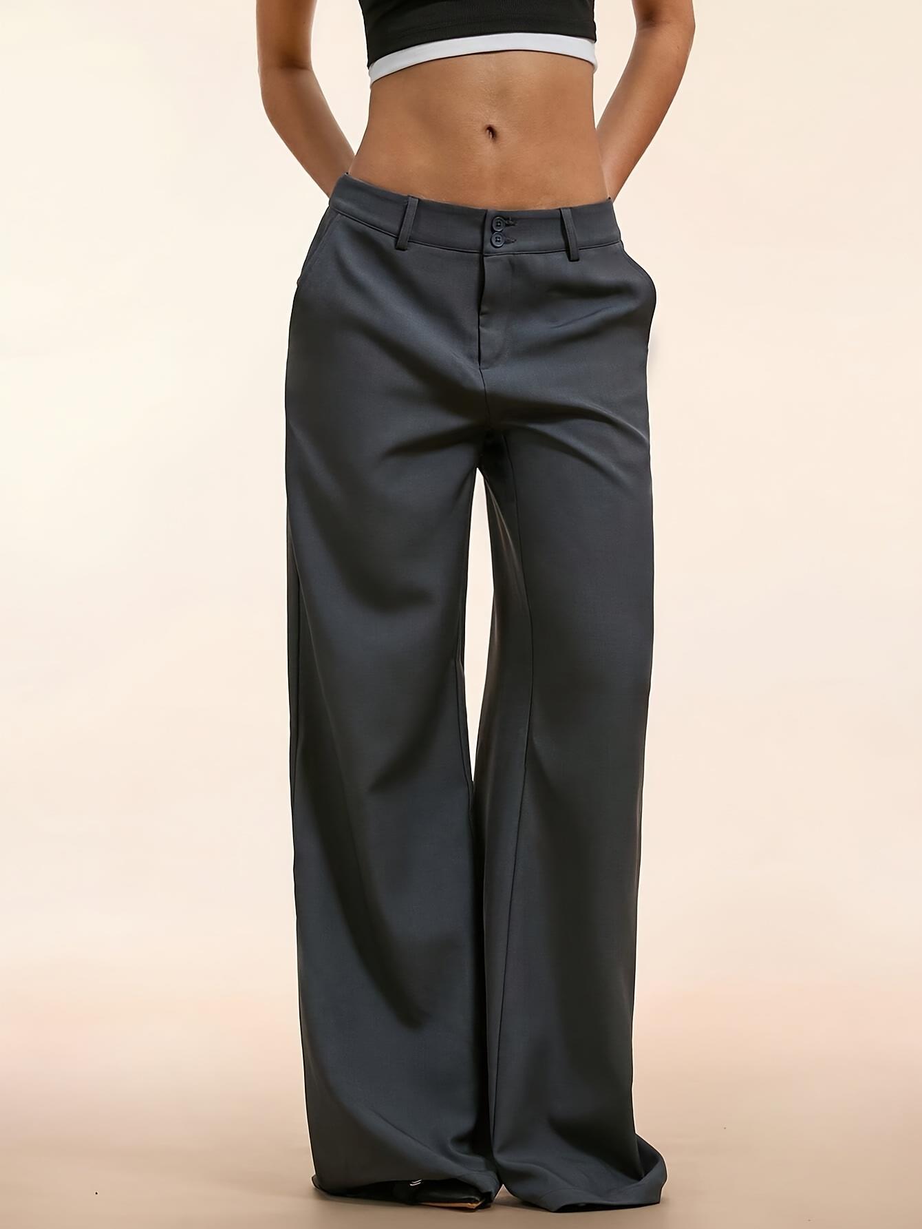 Women Pants Commuter Collection - Pure Color Double Button Wide Leg Trousers (Office & Casual)Summer Formal Pants For Women | Local Warehouse Fast Shipping