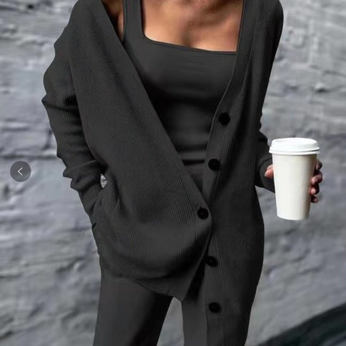 Casual Three-Piece Set Women's Casual Three-Piece Set - Solid Color Jacket, Vest & Pants | Button-Up Front, Long Sleeve, Loose Fit for Spring and Autumn | Relaxed Fit Construction