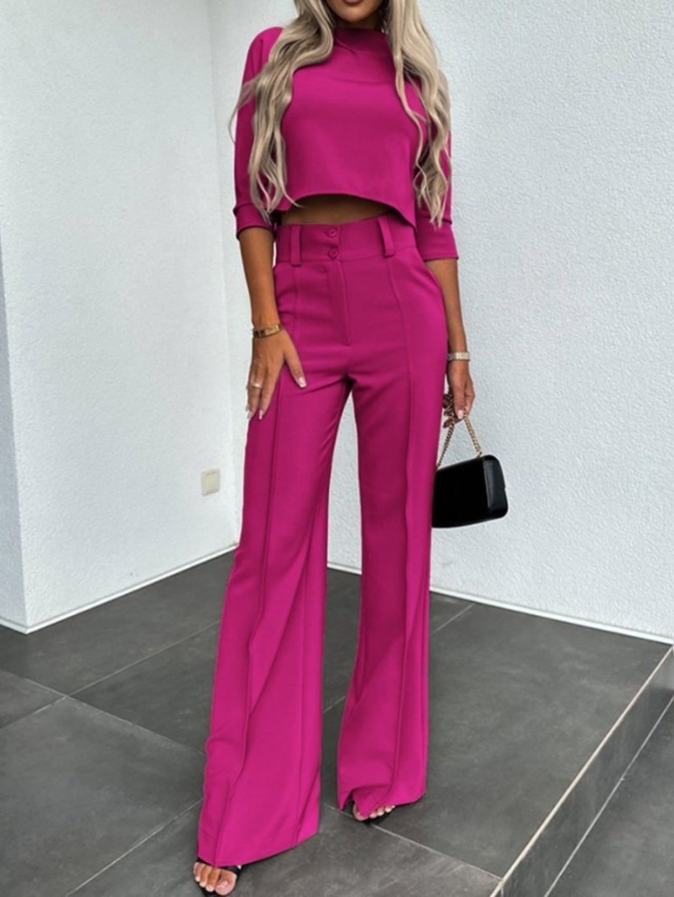 Women'S Elegant Two-Piece Pantsuit - Sexy & Comfortable Fashion, Solid Color, Button Detail, Spaghetti Strap, Spring\u002FSummer Collection, Casual Attire, Casual Attire|Sleek Formal Attire|Button Detail Pantsuit