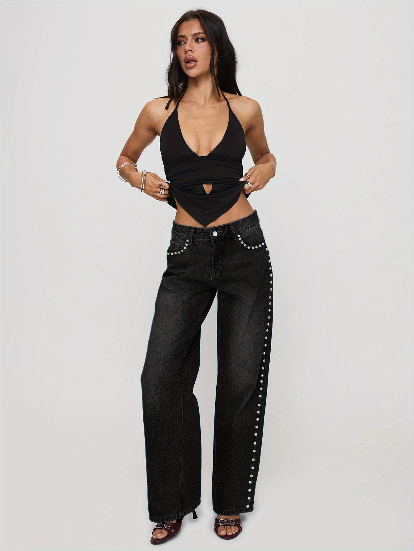 Women's Straight wide Leg Jeans Casual and Comfortable Jeans Black Color Fashion Goes with Everything