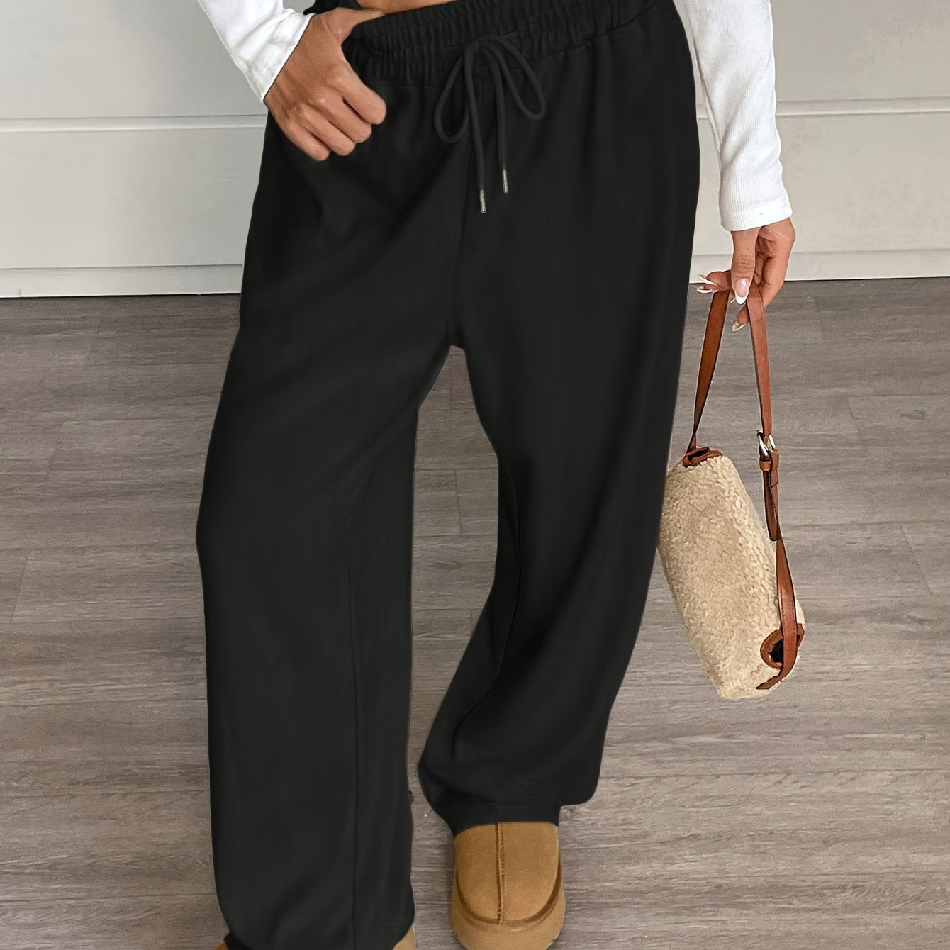 Comfortable Wide-Leg Joggers Comfortable Women's Casual Wide-Leg Joggers | Gray Drawstring Waist, Loose Fit, All-Season Comfort Pants | Medium Elasticity