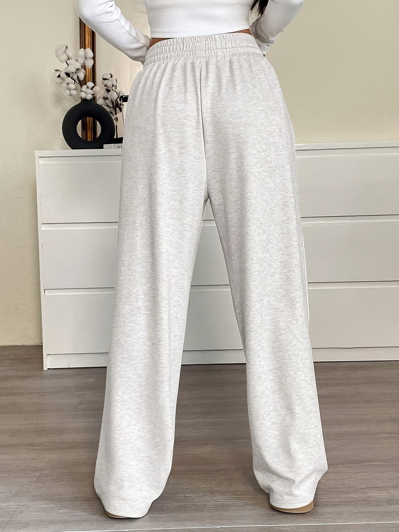 Comfortable Wide-Leg Joggers Comfortable Women's Casual Wide-Leg Joggers | Gray Drawstring Waist, Loose Fit, All-Season Comfort Pants | Medium Elasticity