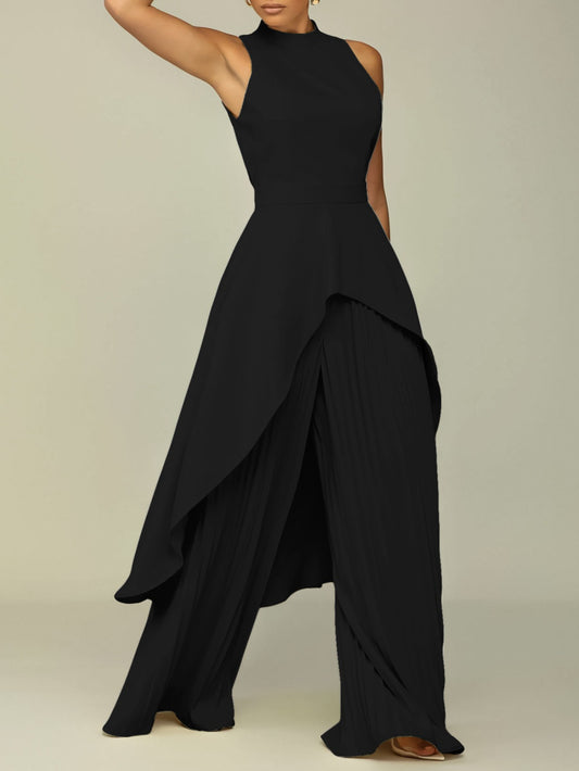European and American Women's sleeveless irregular top wide-leg pants two-piece suit