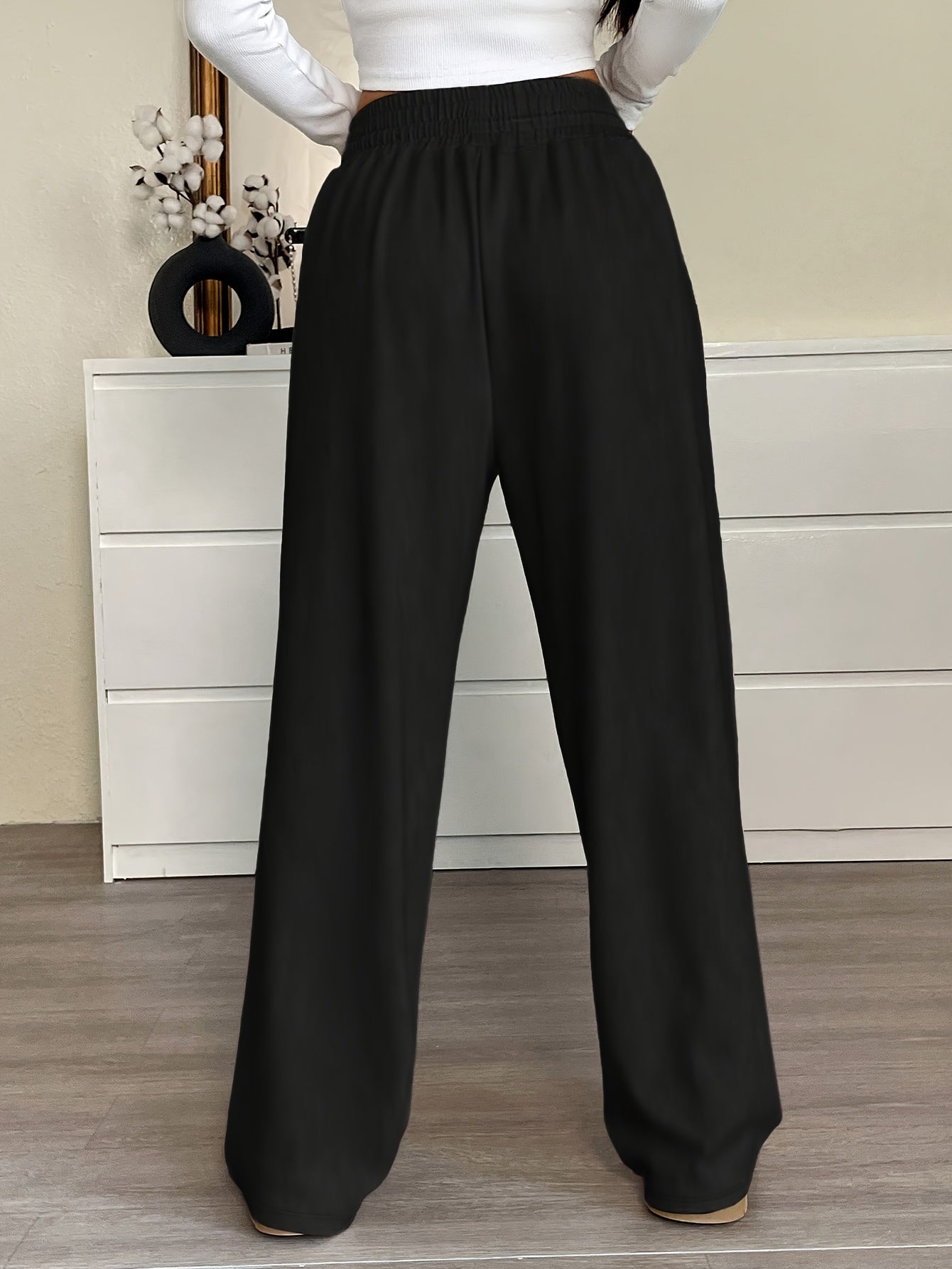 Comfortable Wide-Leg Joggers Comfortable Women's Casual Wide-Leg Joggers | Gray Drawstring Waist, Loose Fit, All-Season Comfort Pants | Medium Elasticity