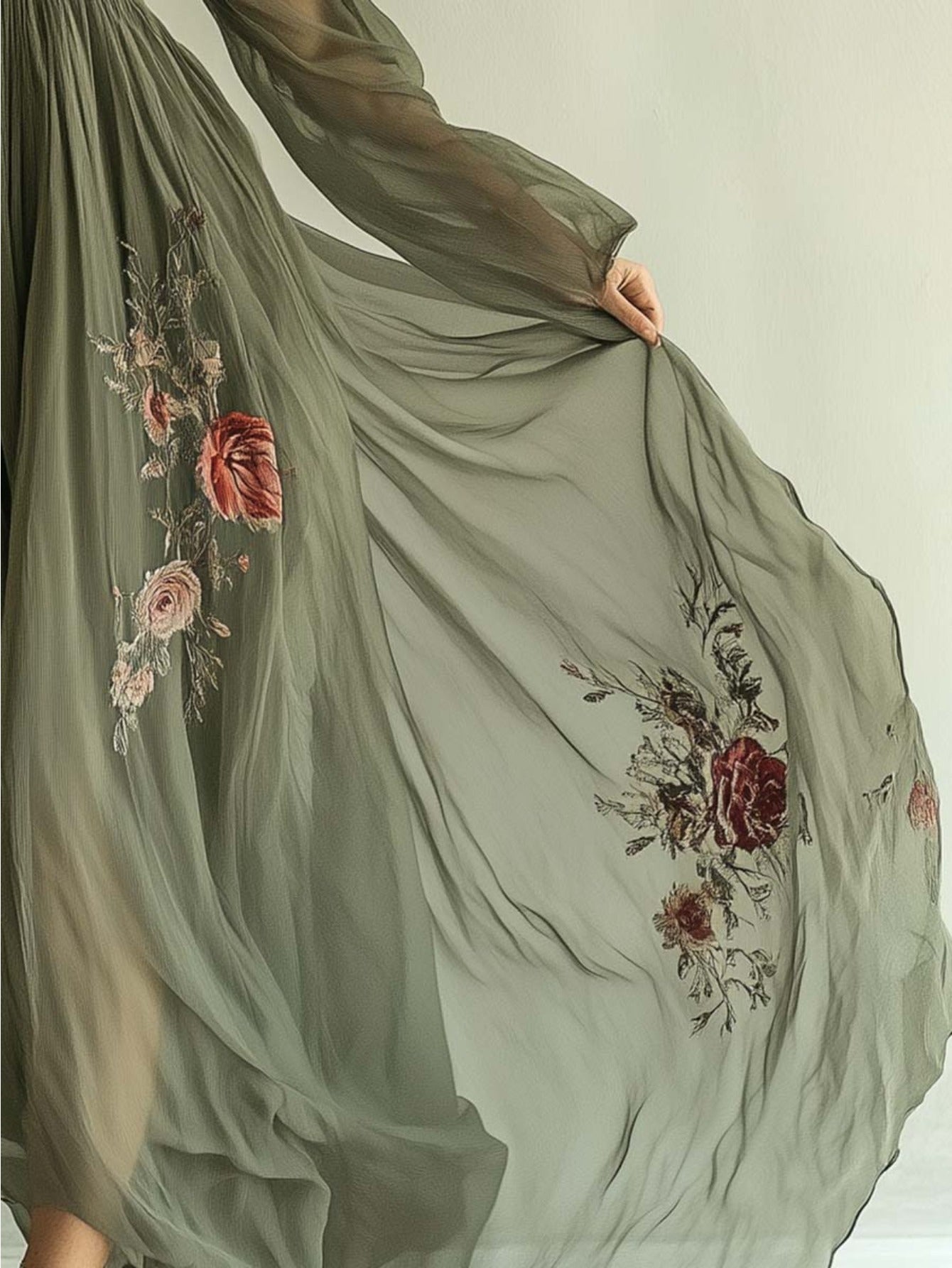 2025 European Women's Fashion Clothing - Digital Positioning Print - Long-sleeved Long-style V-neck Dress - Long Skirt