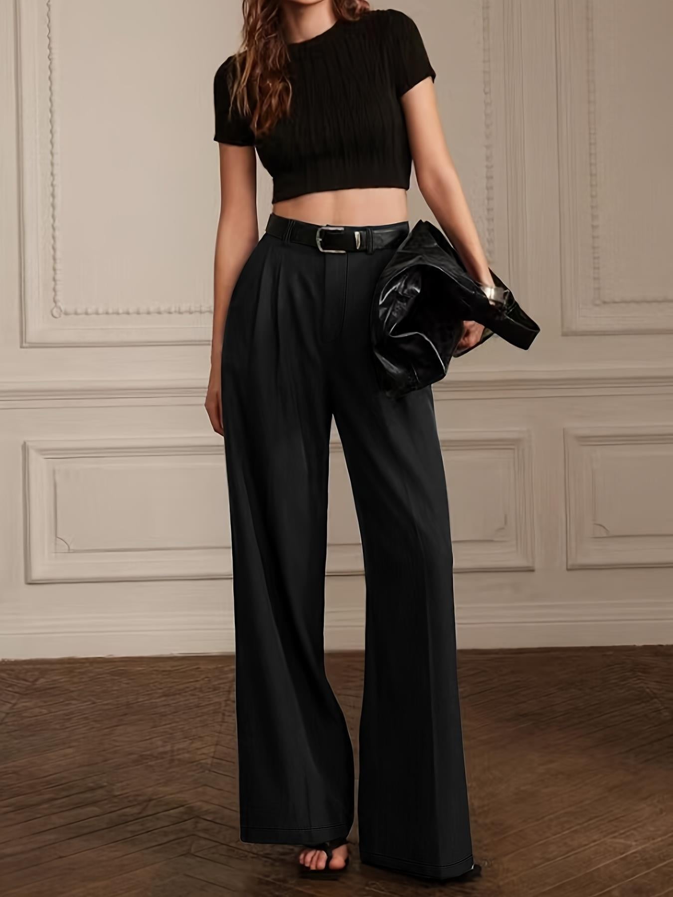 Simeya Slim Fit Solid Color Pleated Commuting Pants
