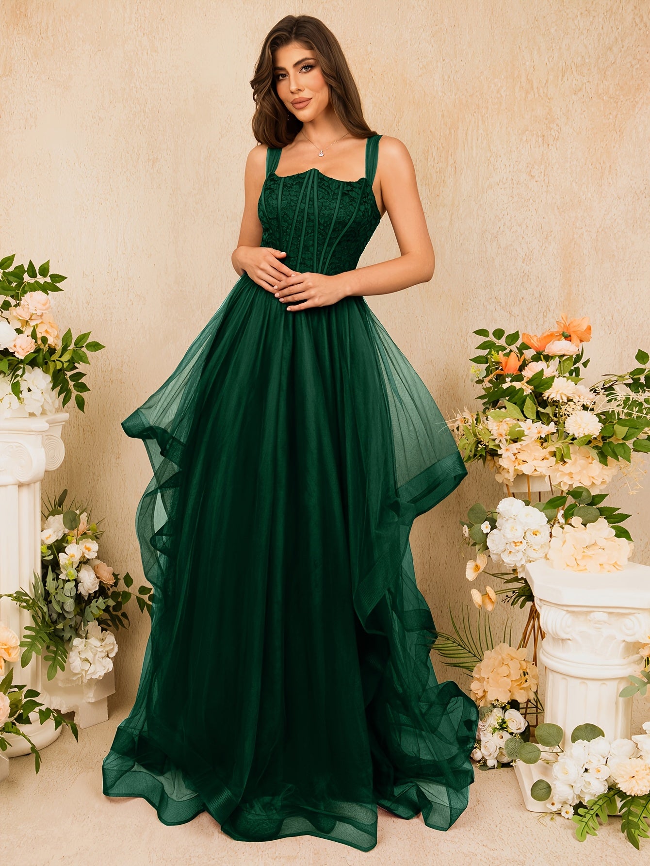Elegant Blue Satin Sleeveless Bridesmaid Dress with High Waist and Ruffle Hem - Flowing A-Line Design for Weddings and Formal Events, Wedding Dresses for Bride